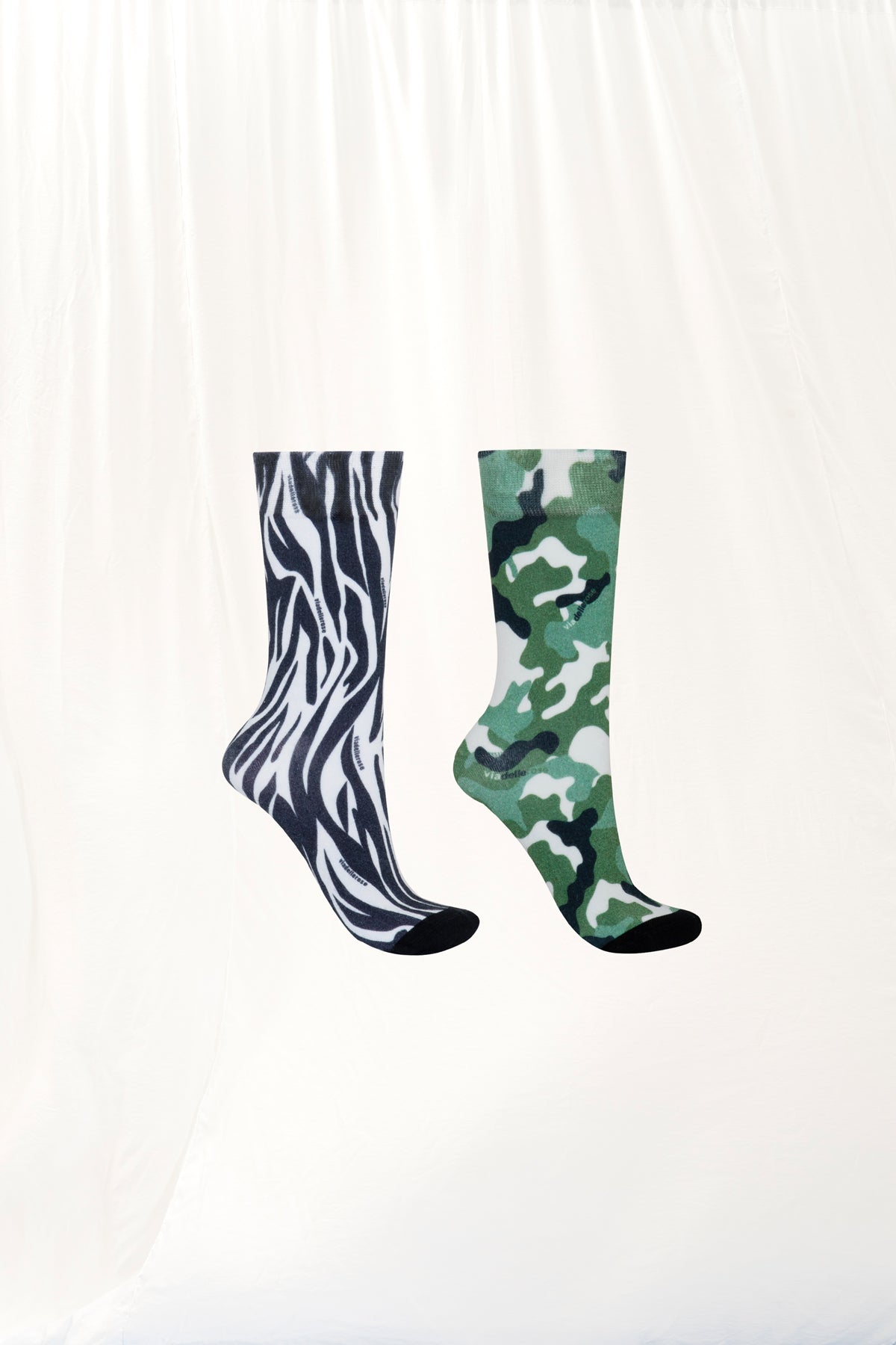 Khaki Black Print 2-pack Socks C1