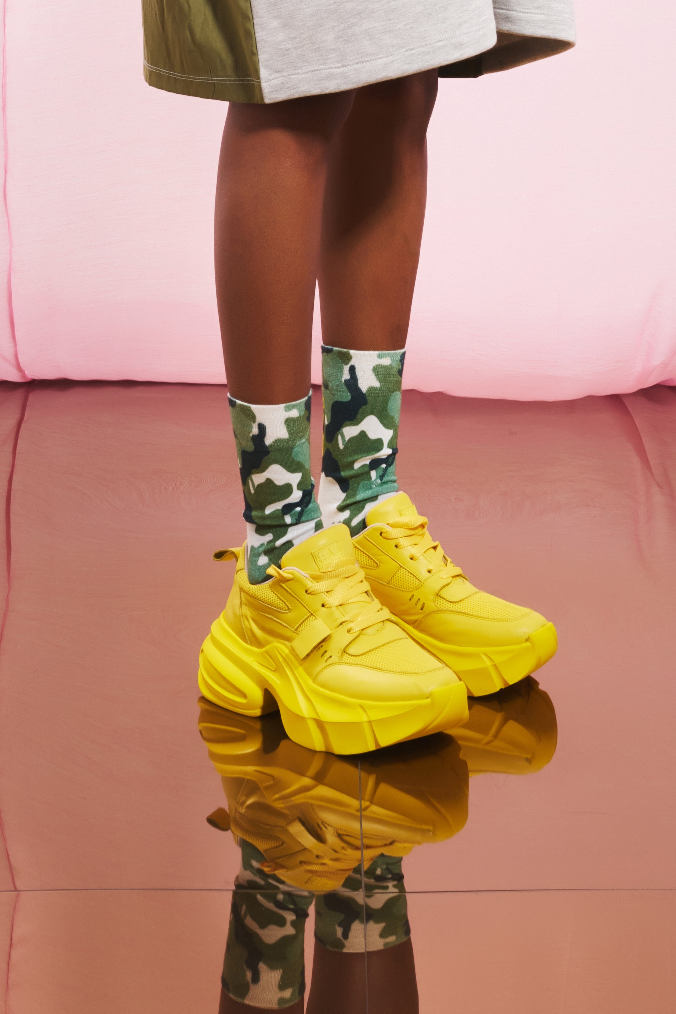 Khaki Black Print 2-pack Socks C1