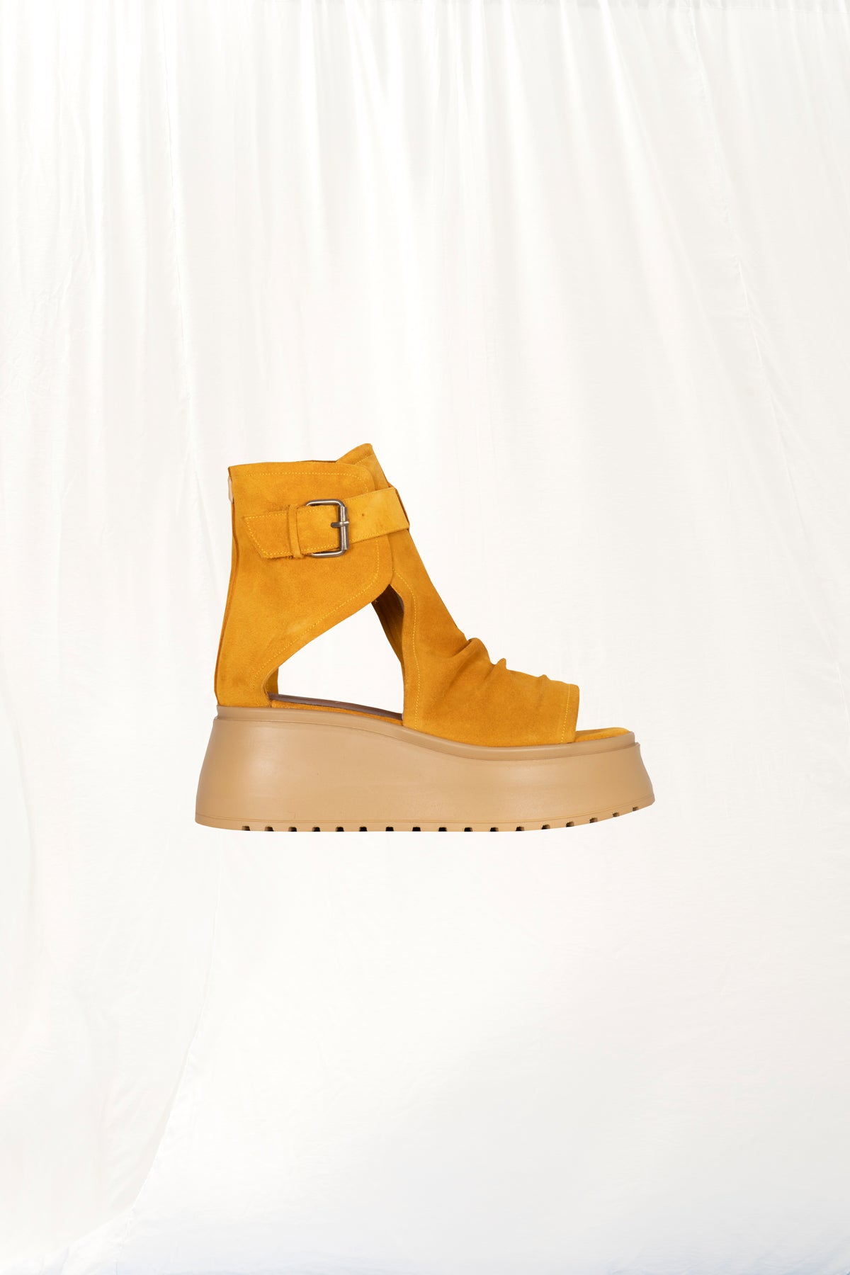 Mustard Buckled Platform Suede Sandals Cross