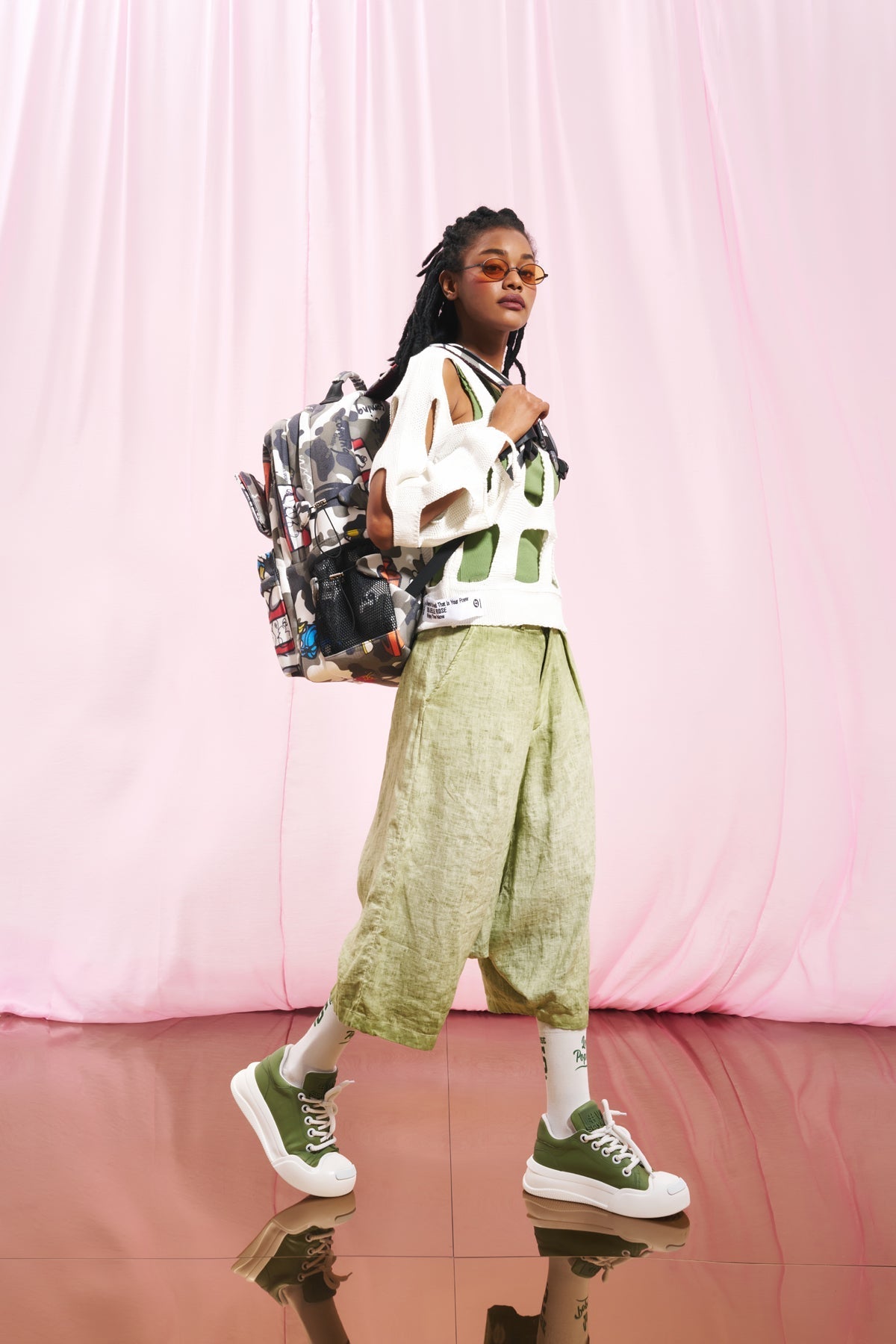 Olive Green Leather Sneakers Ging1