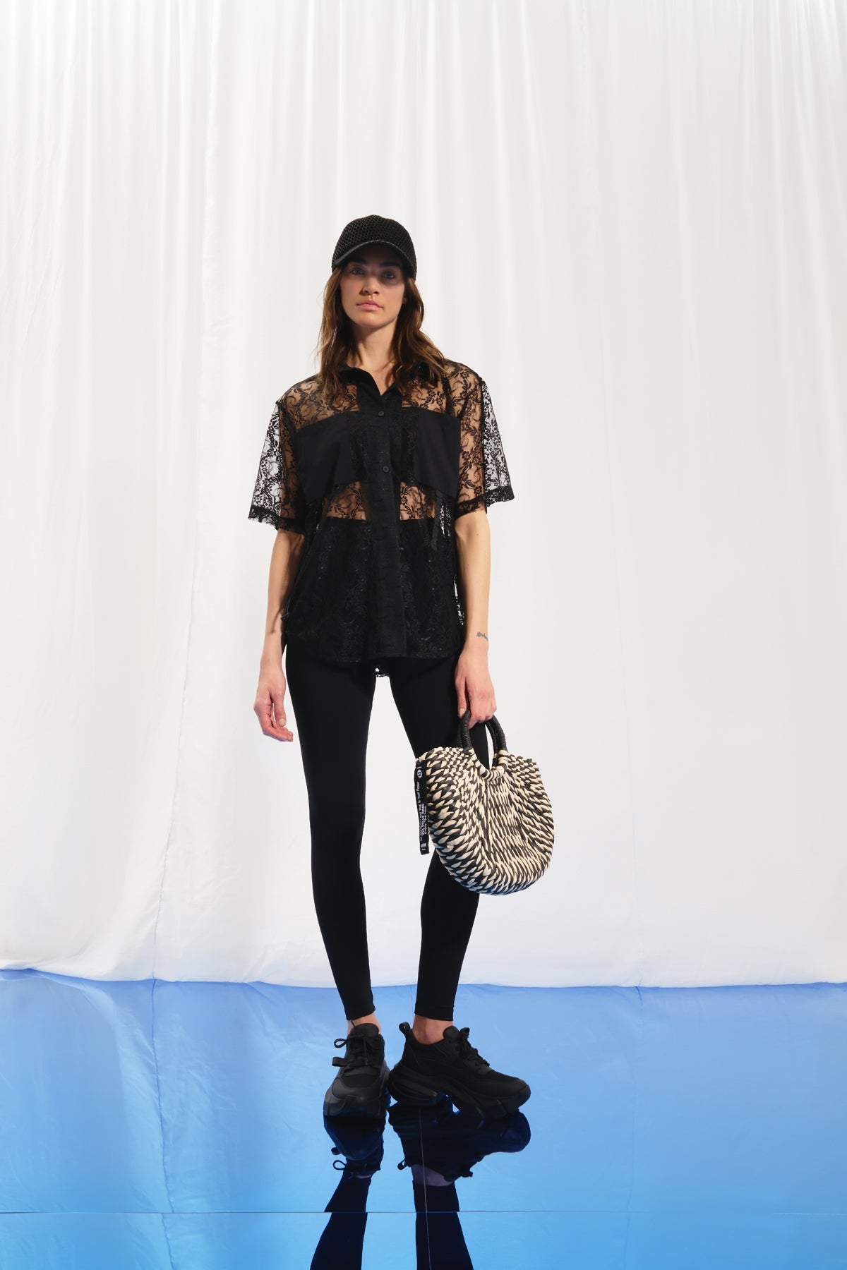 Black Off White Mini Straw Bag Key