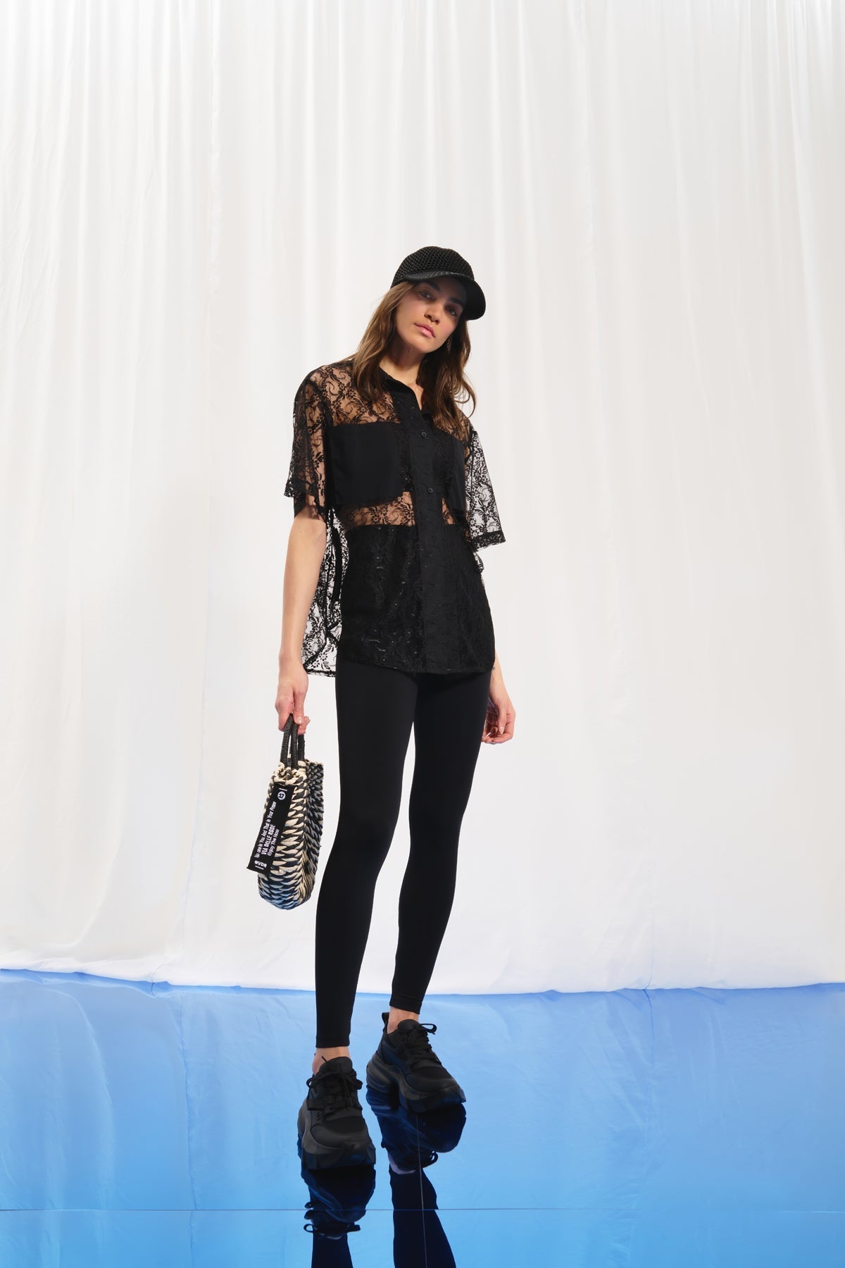 Black Off White Mini Straw Bag Key