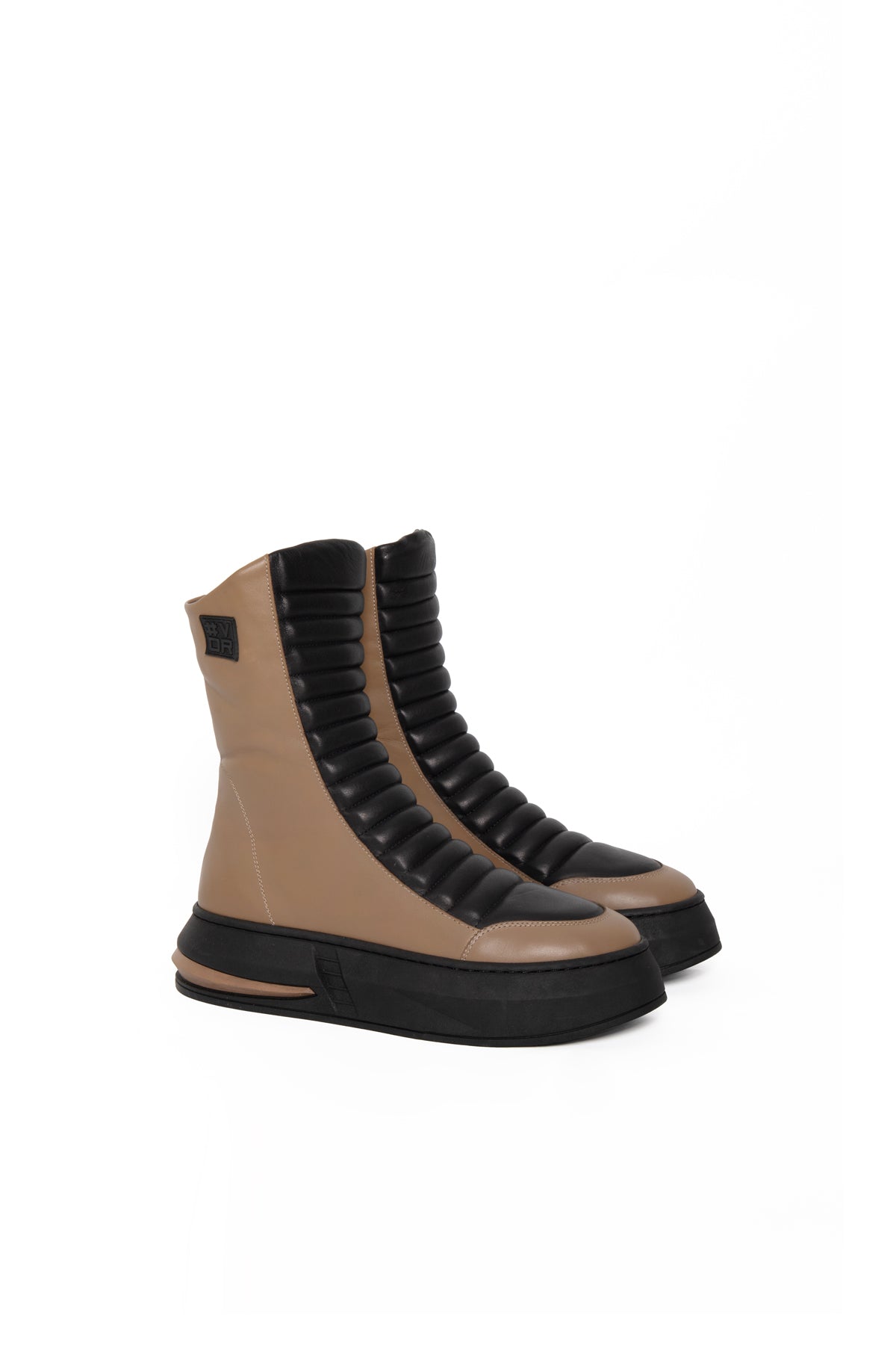 Mink Black Chunky Sole Leather Boots Moko1