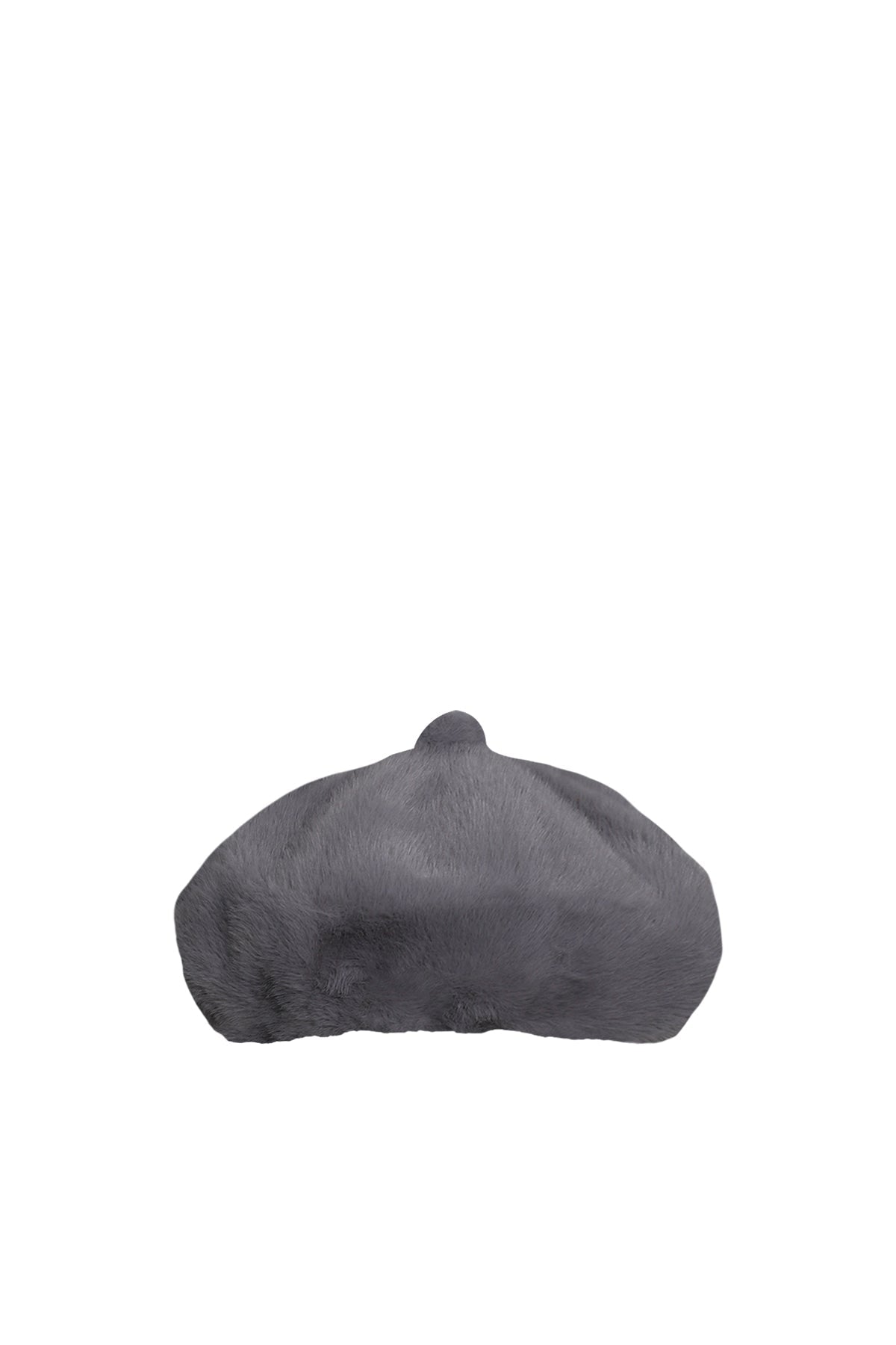 Grey Faux Fur Beret Hat Pof