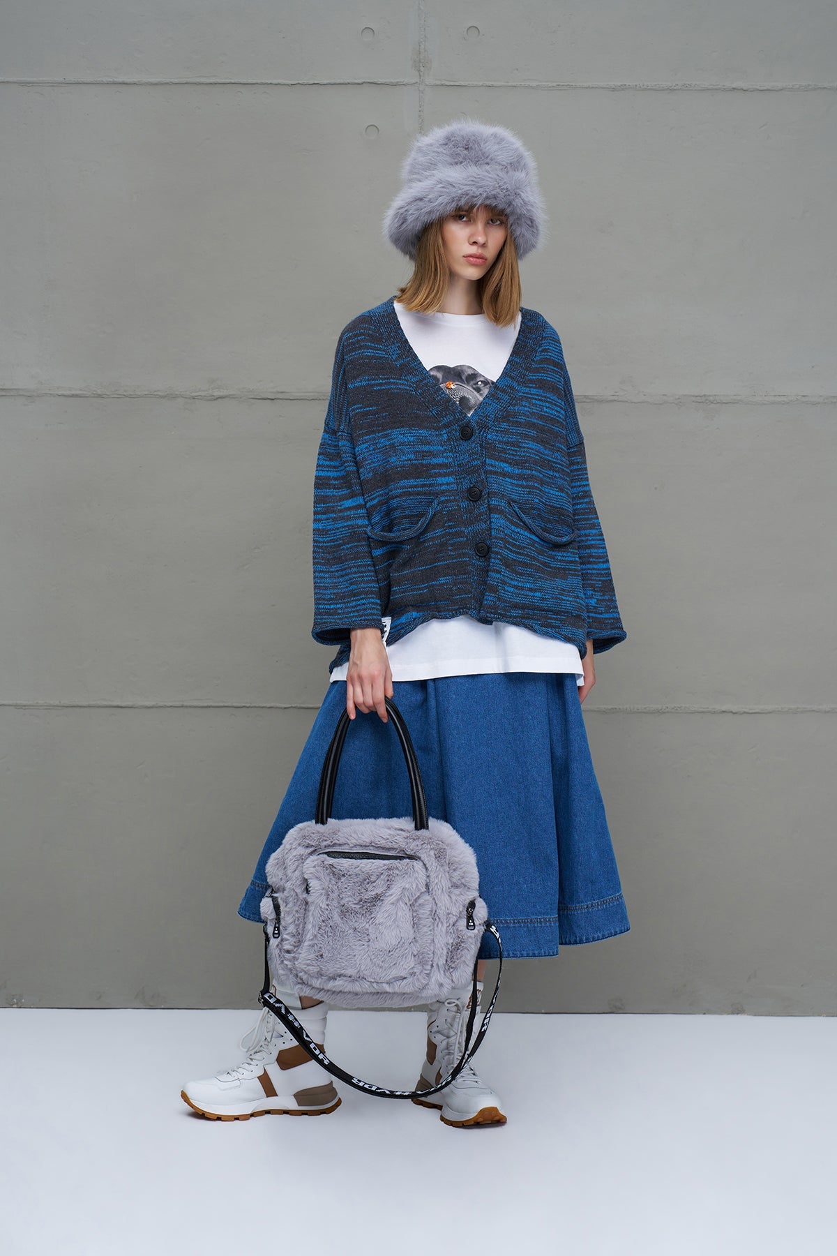 Grey Faux Fur Shoulder Tote Bag Porto20