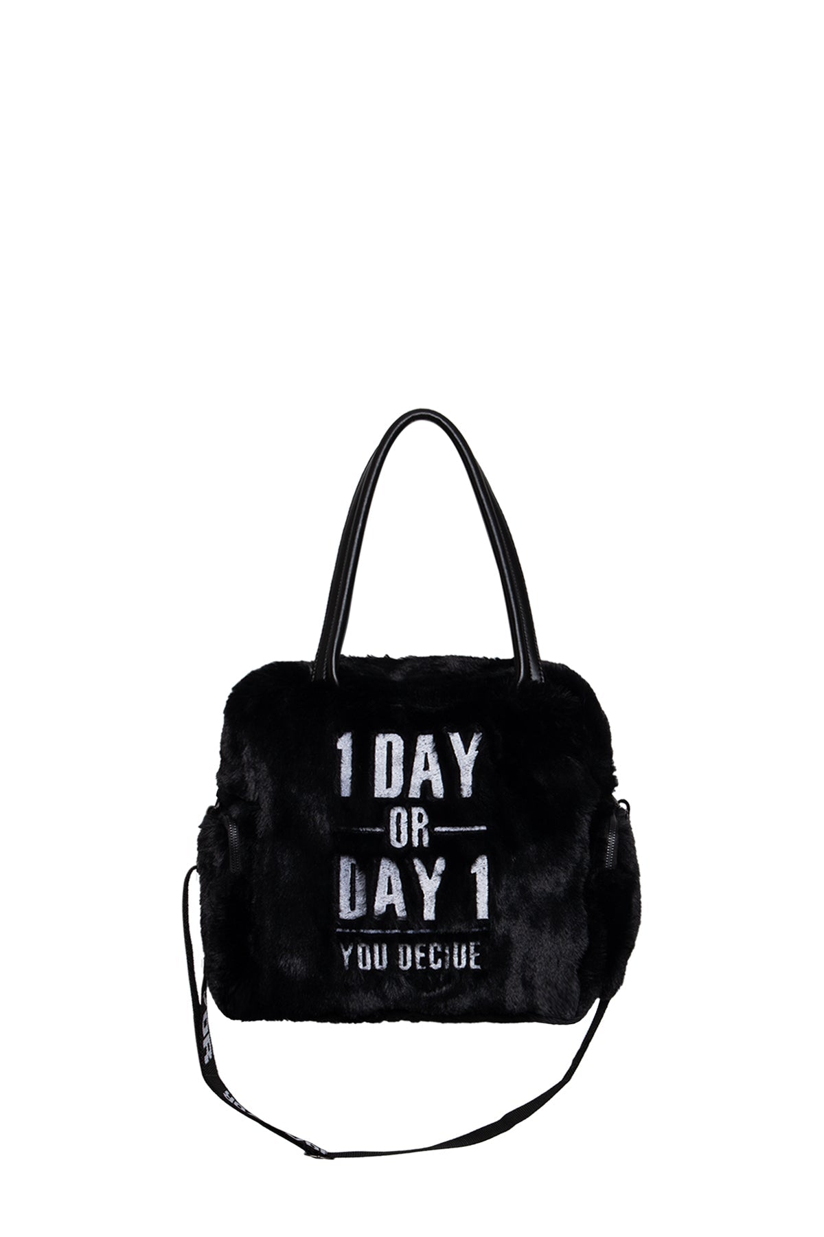 Black Faux Fur Shoulder Tote Bag Porto20