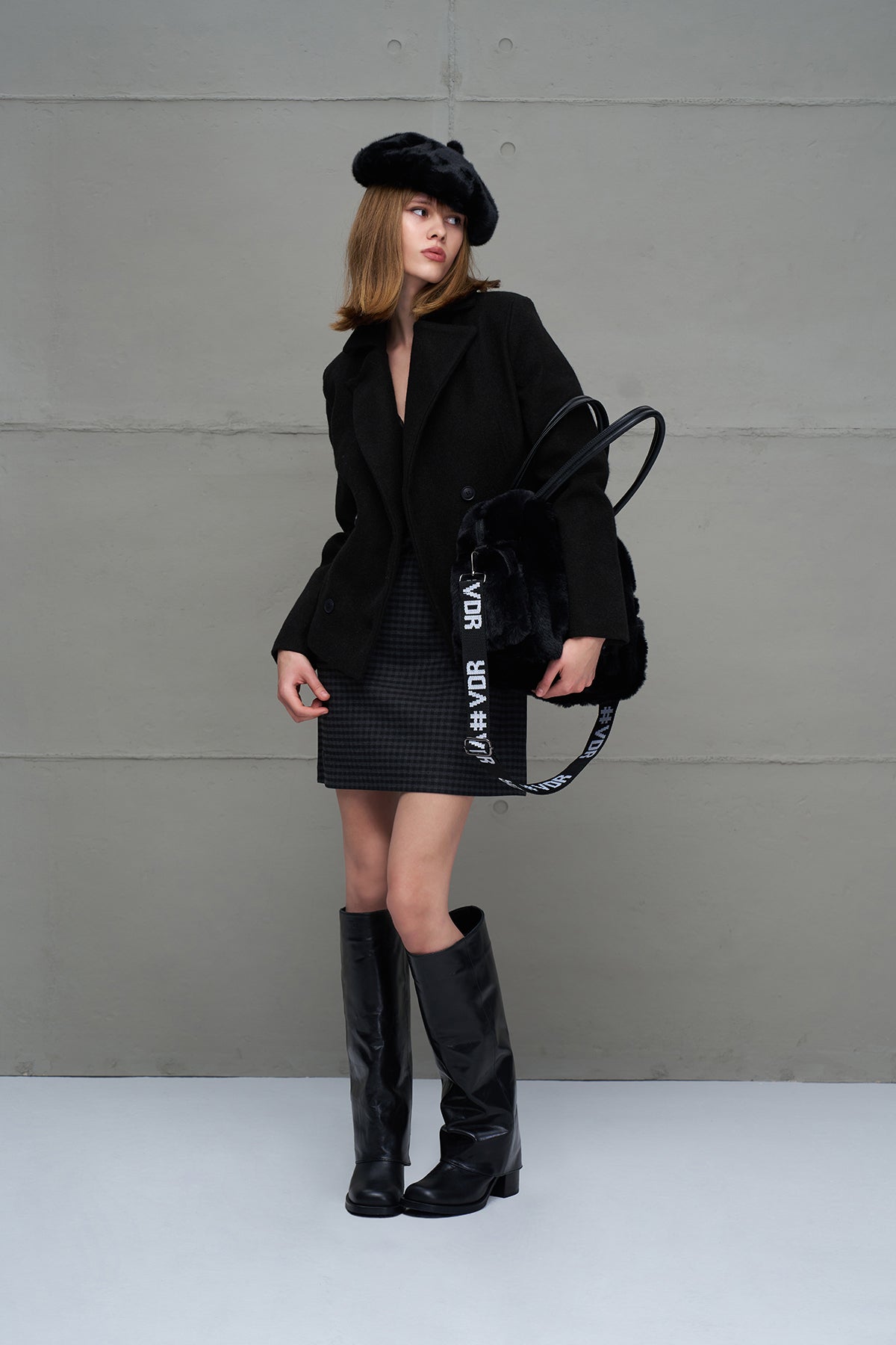 Black Faux Fur Shoulder Tote Bag Porto20