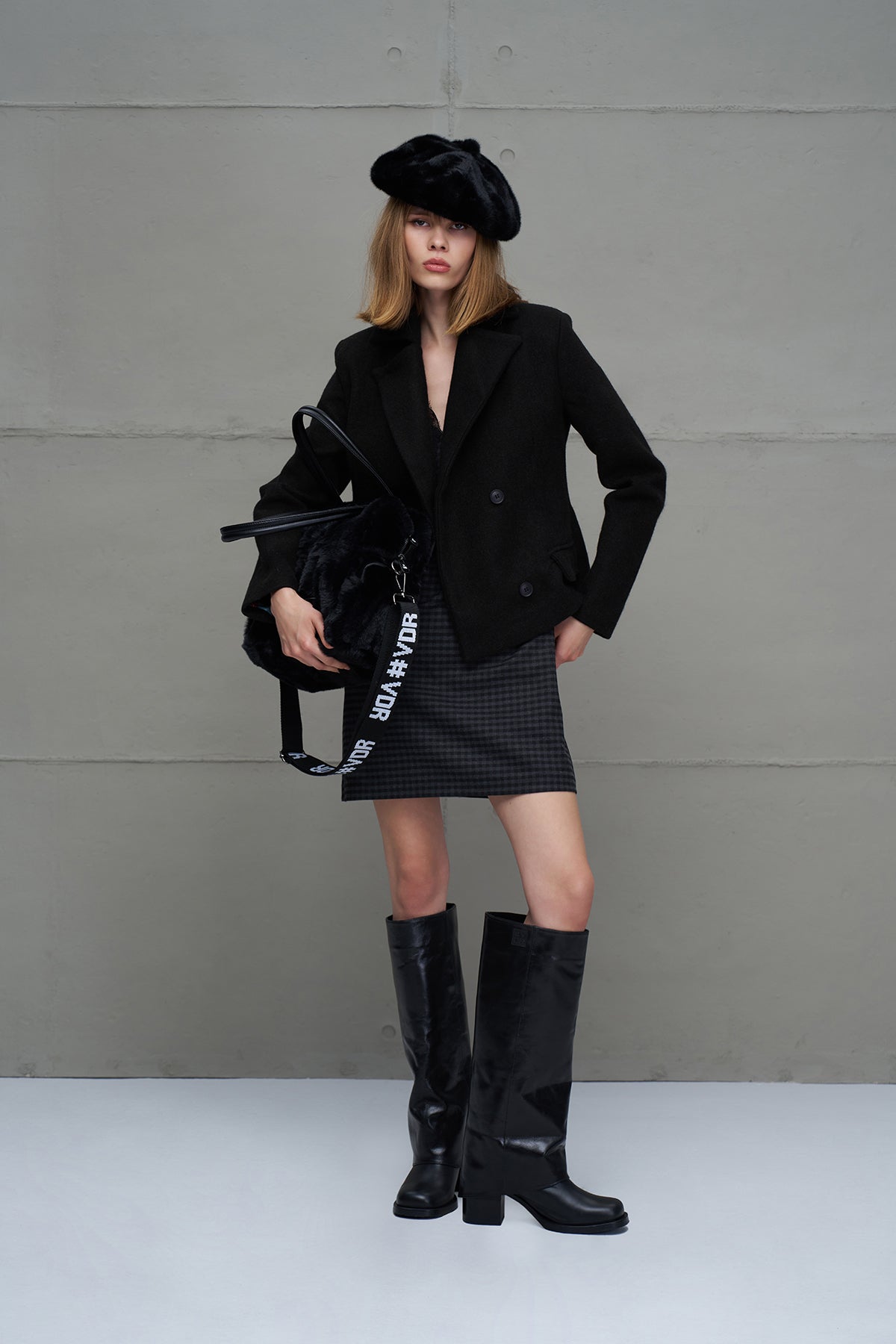 Black Faux Fur Shoulder Tote Bag Porto20