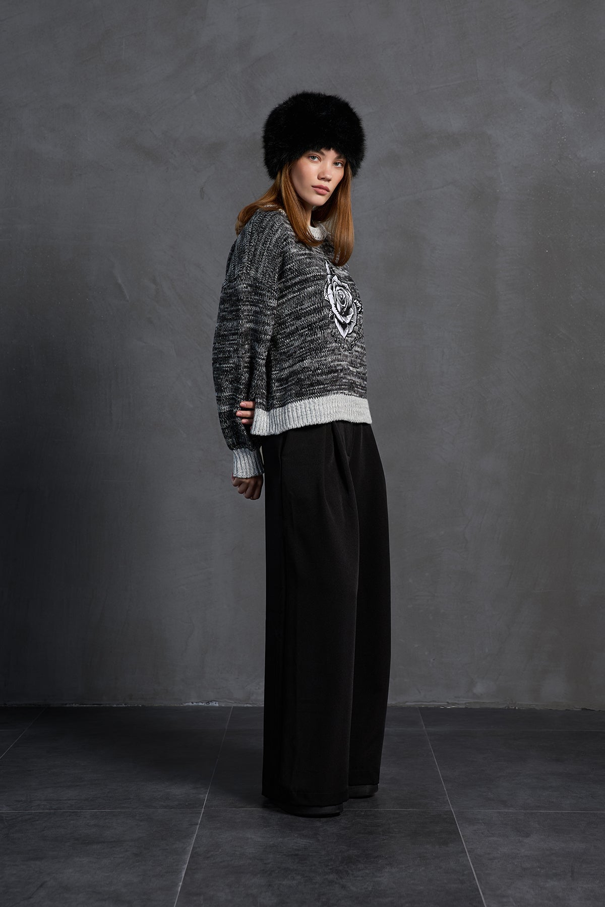 Black Faux Fur Hat Postino