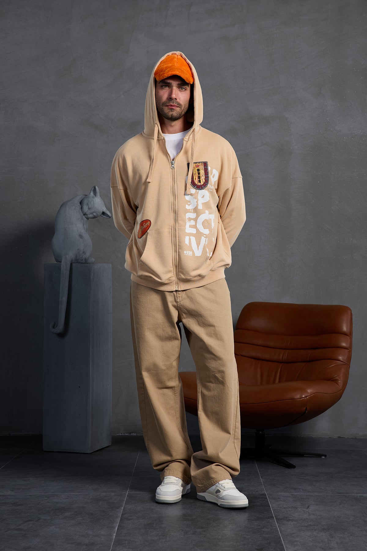 Beige Patch Hooded Sweatshirt 10000