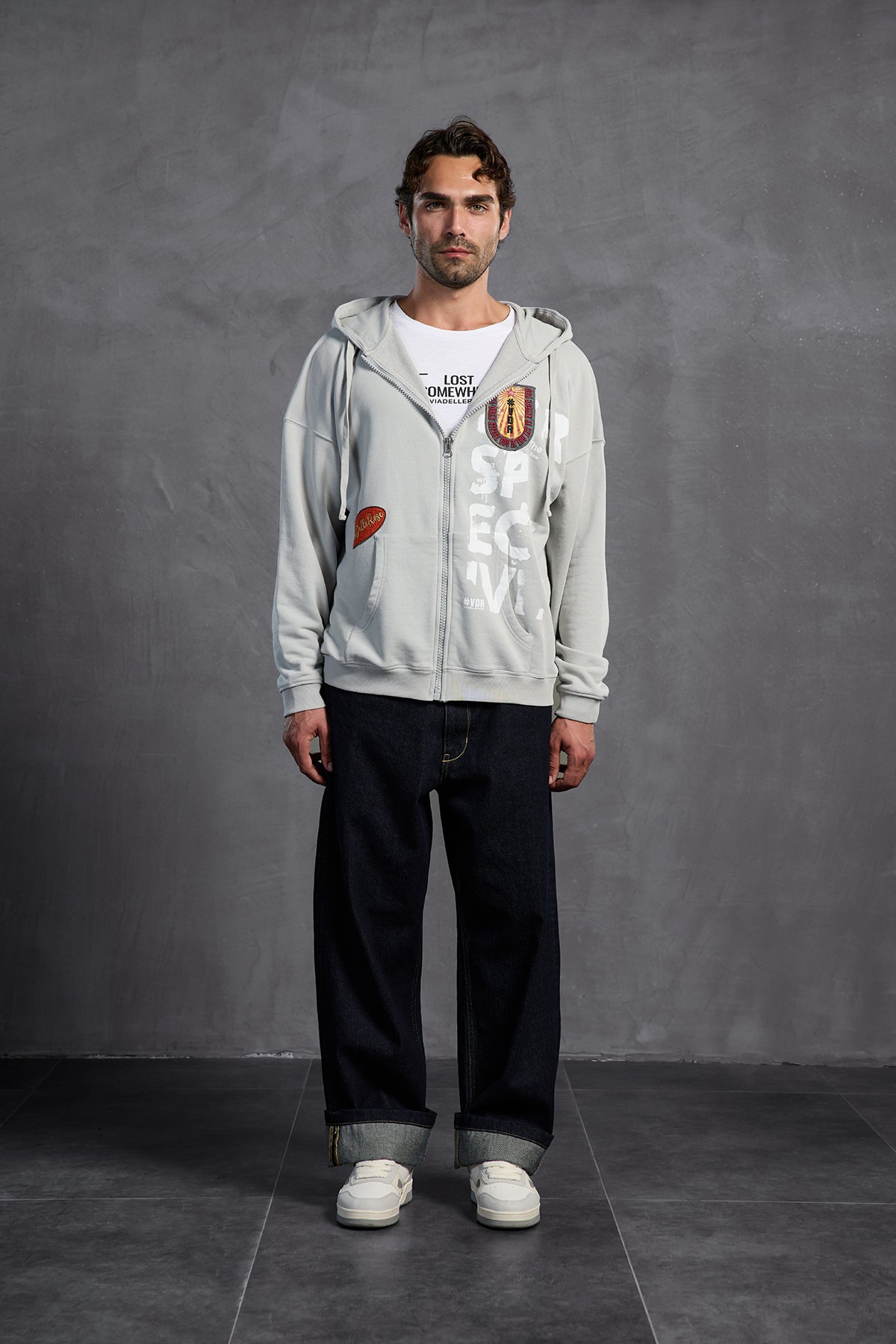 Grey Patch Hooded Sweatshirt 10000