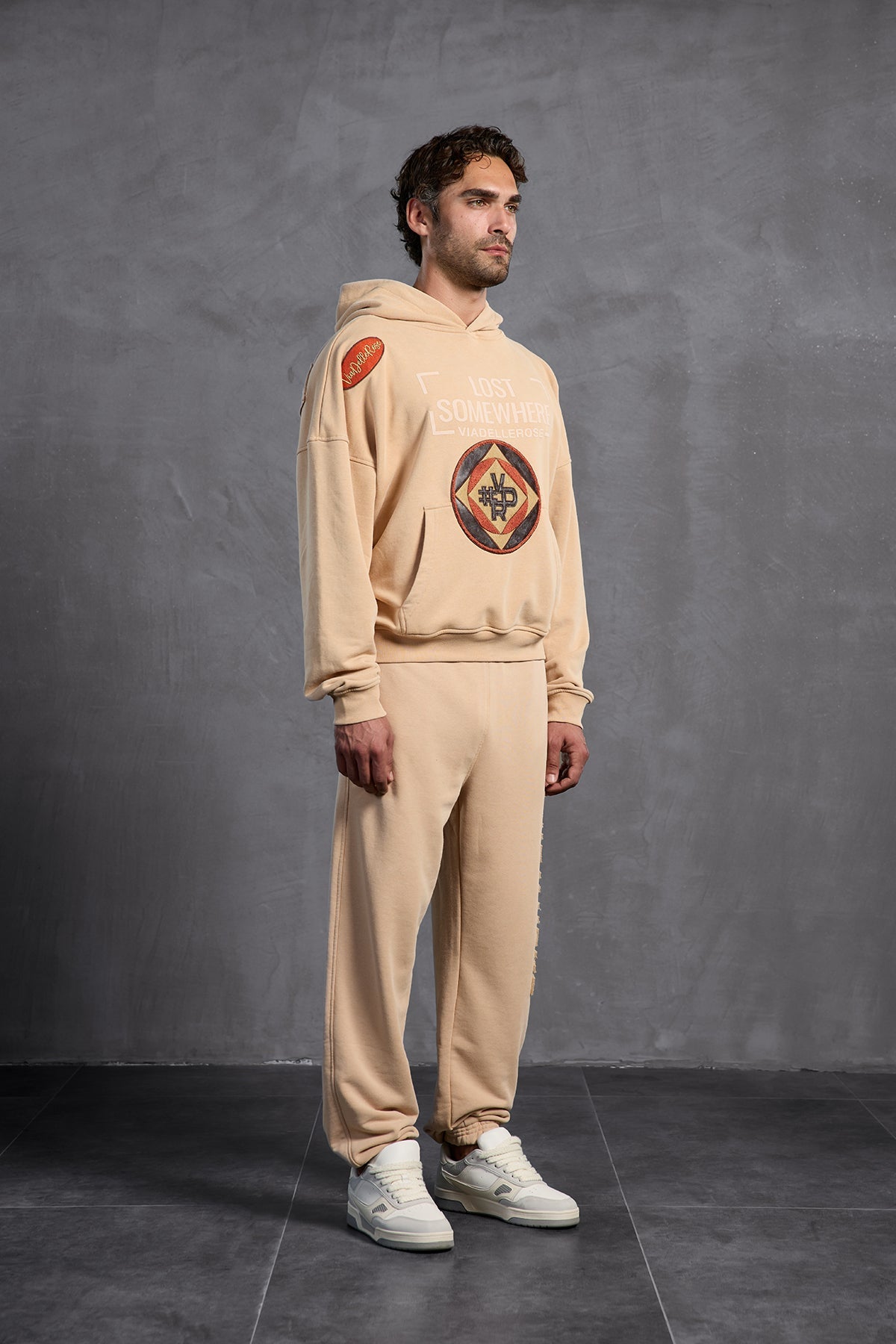 Beige Patch Hooded Sweatshirt 10002