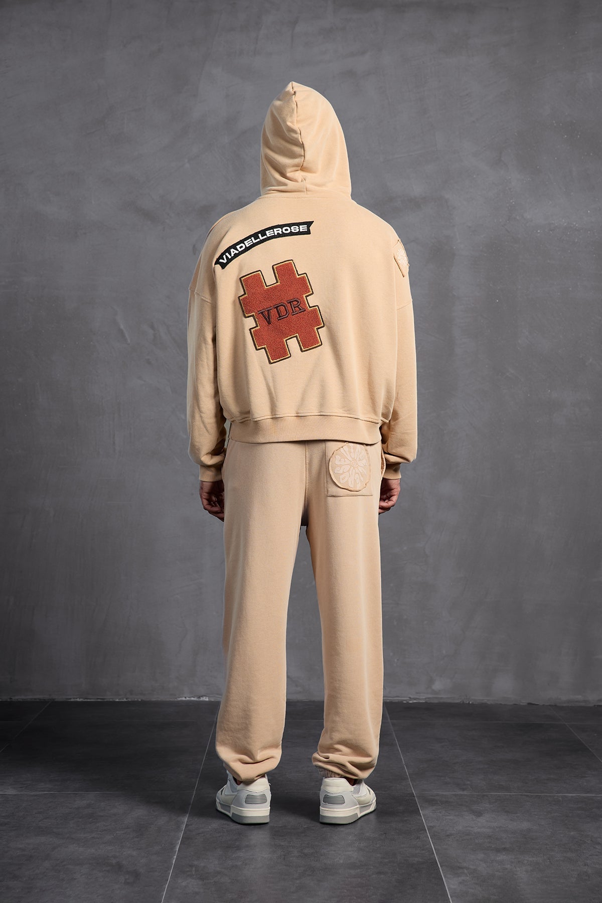 Beige Patch Hooded Sweatshirt 10002