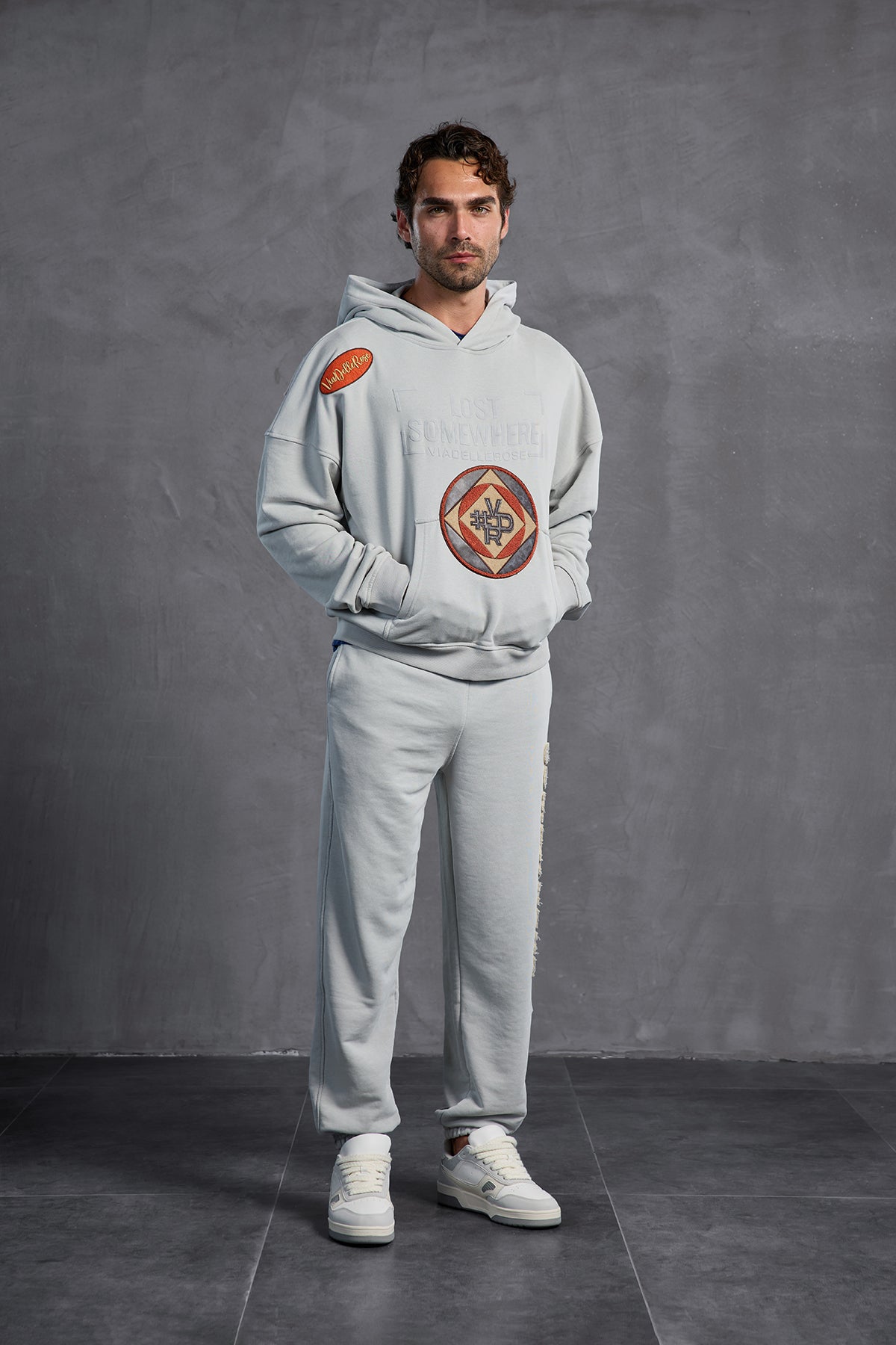 Grey Patch Hooded Sweatshirt 10002