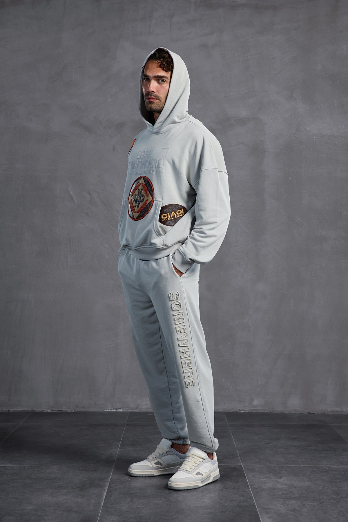 Grey Patch Hooded Sweatshirt 10002