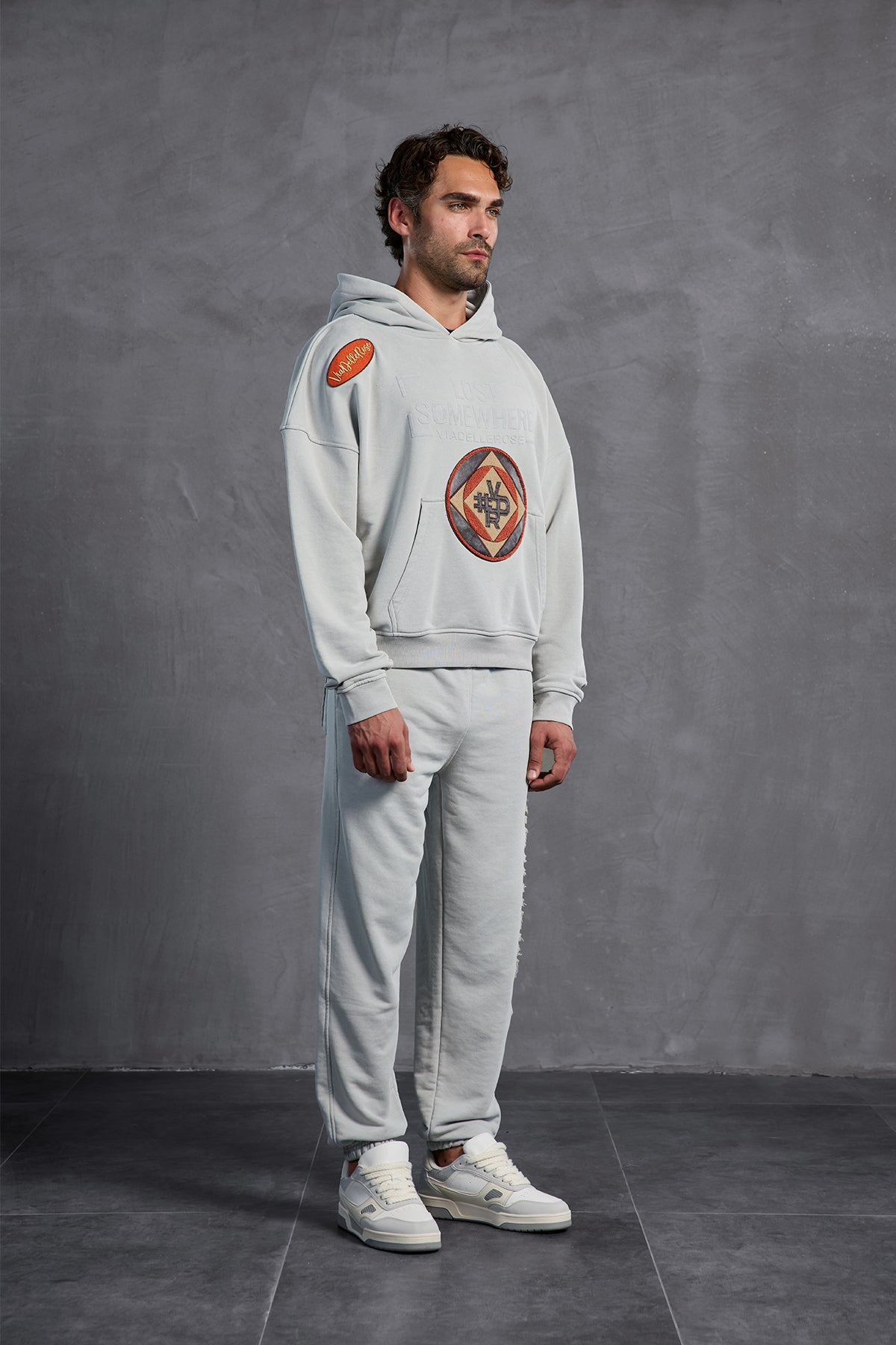 Grey Patch Hooded Sweatshirt 10002