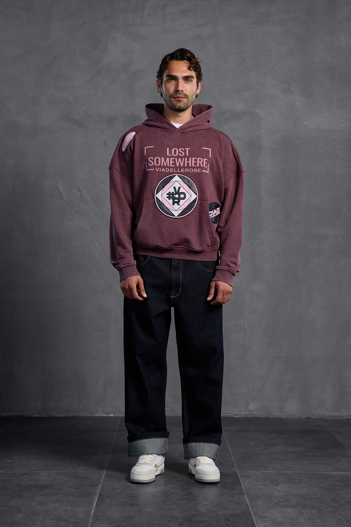 Burgundy Patch Hooded Sweatshirt 10002