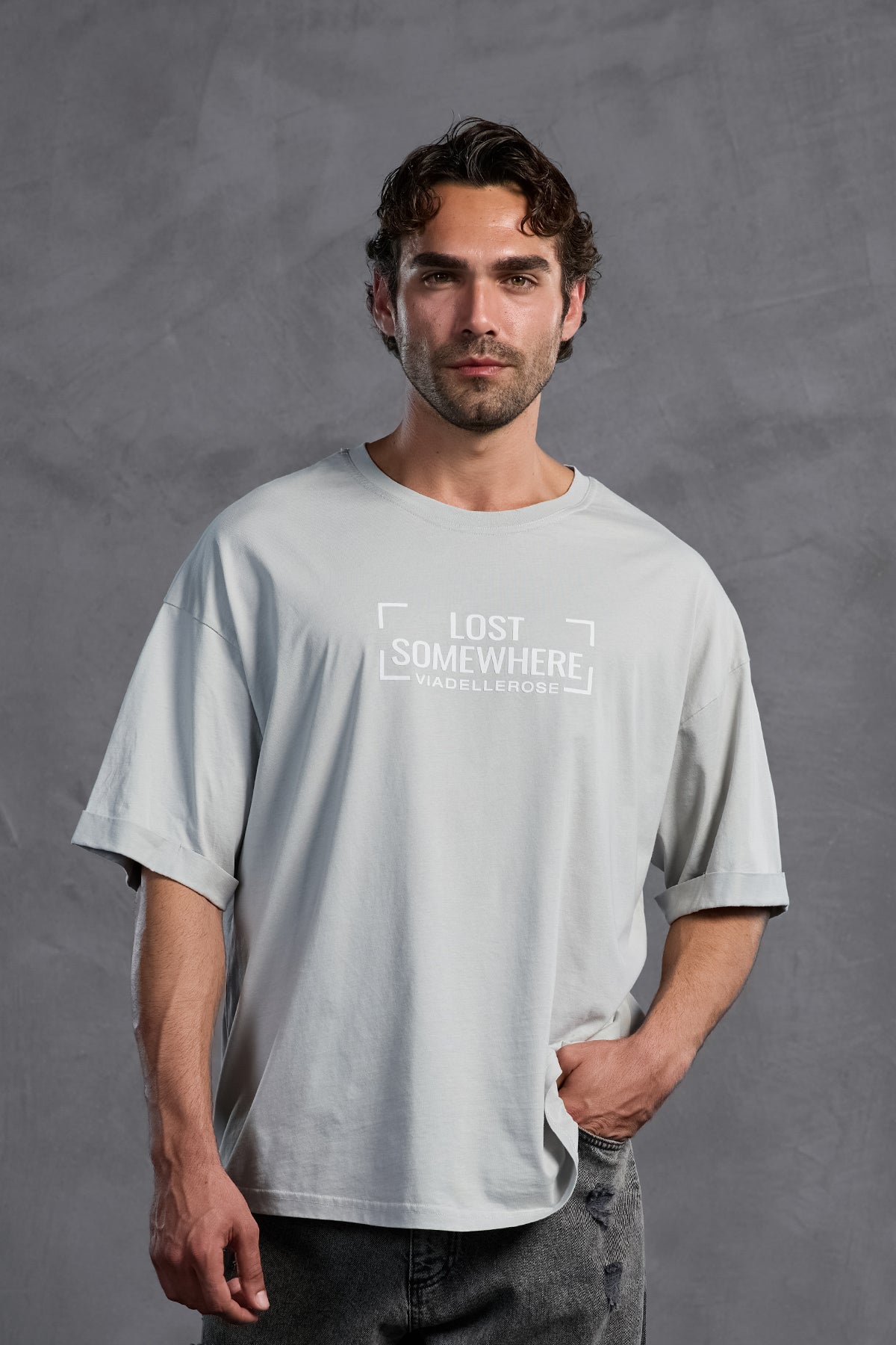 Grey Printed Crew Neck T-shirt 10006