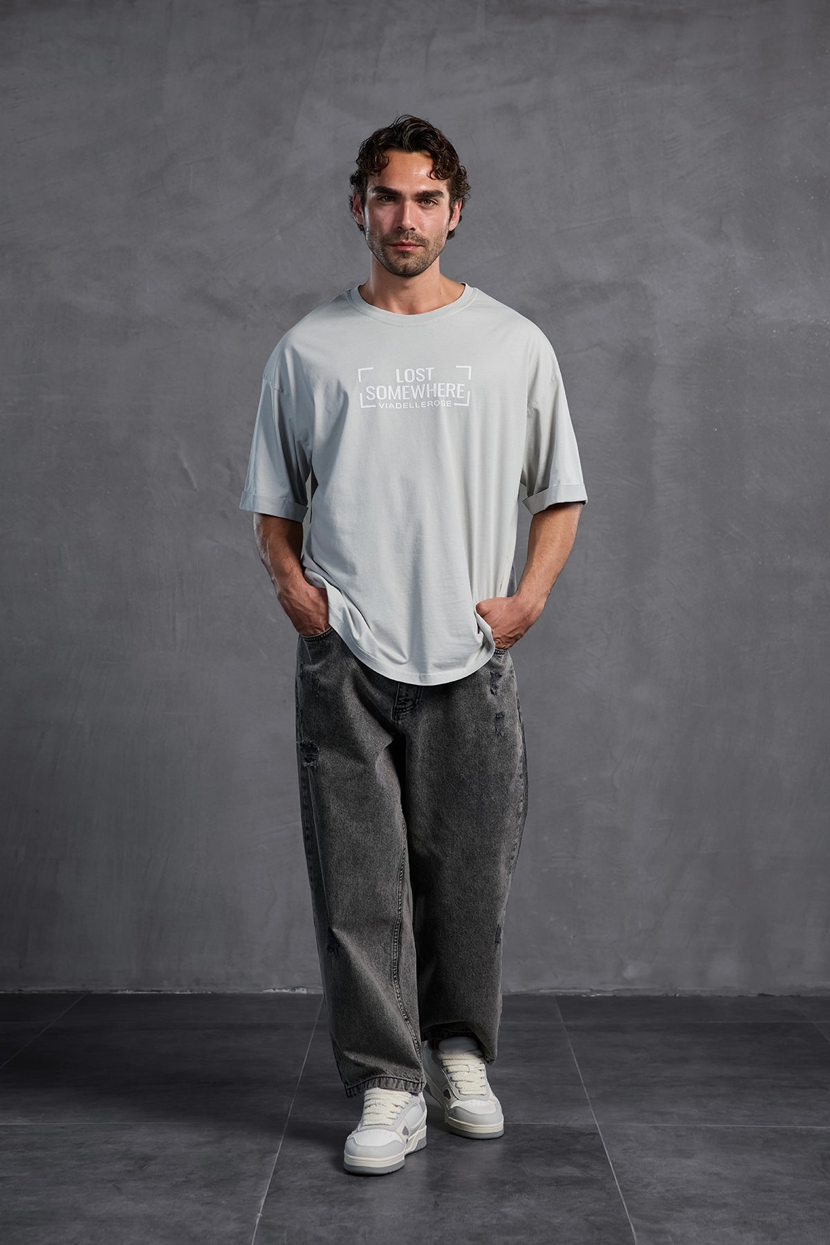 Grey Printed Crew Neck T-shirt 10006