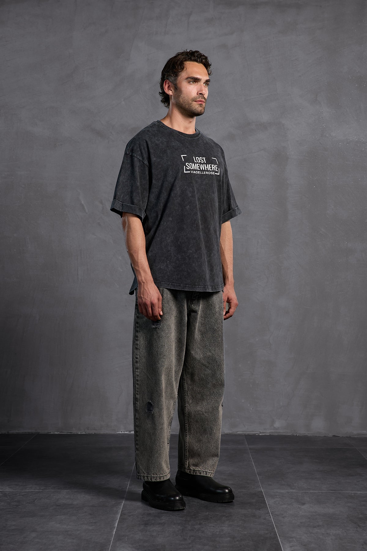 Black Printed Crew Neck T-shirt 10006