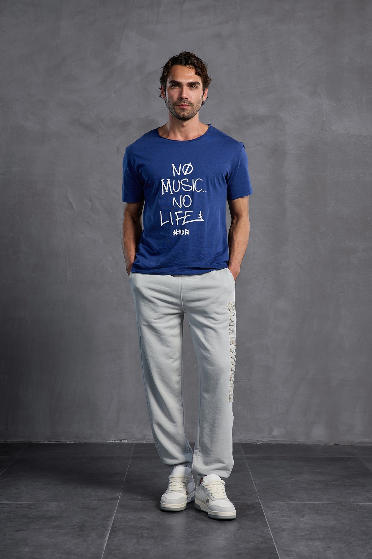 Blue Printed Round Neck T-shirt 10009