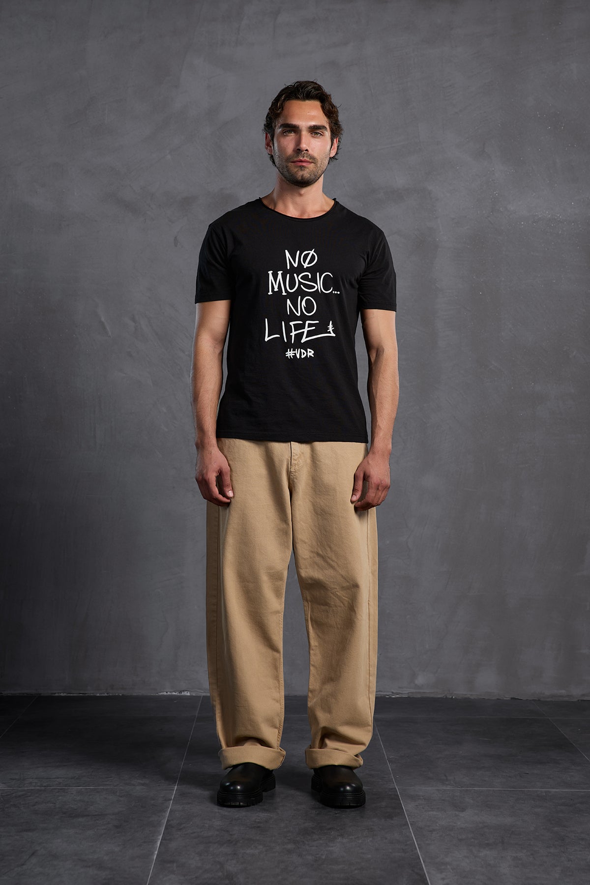 Black Printed Round Neck T-shirt 10009