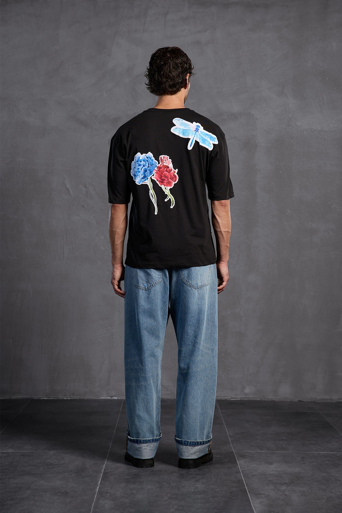 Black Printed Round Neck T-shirt 10010