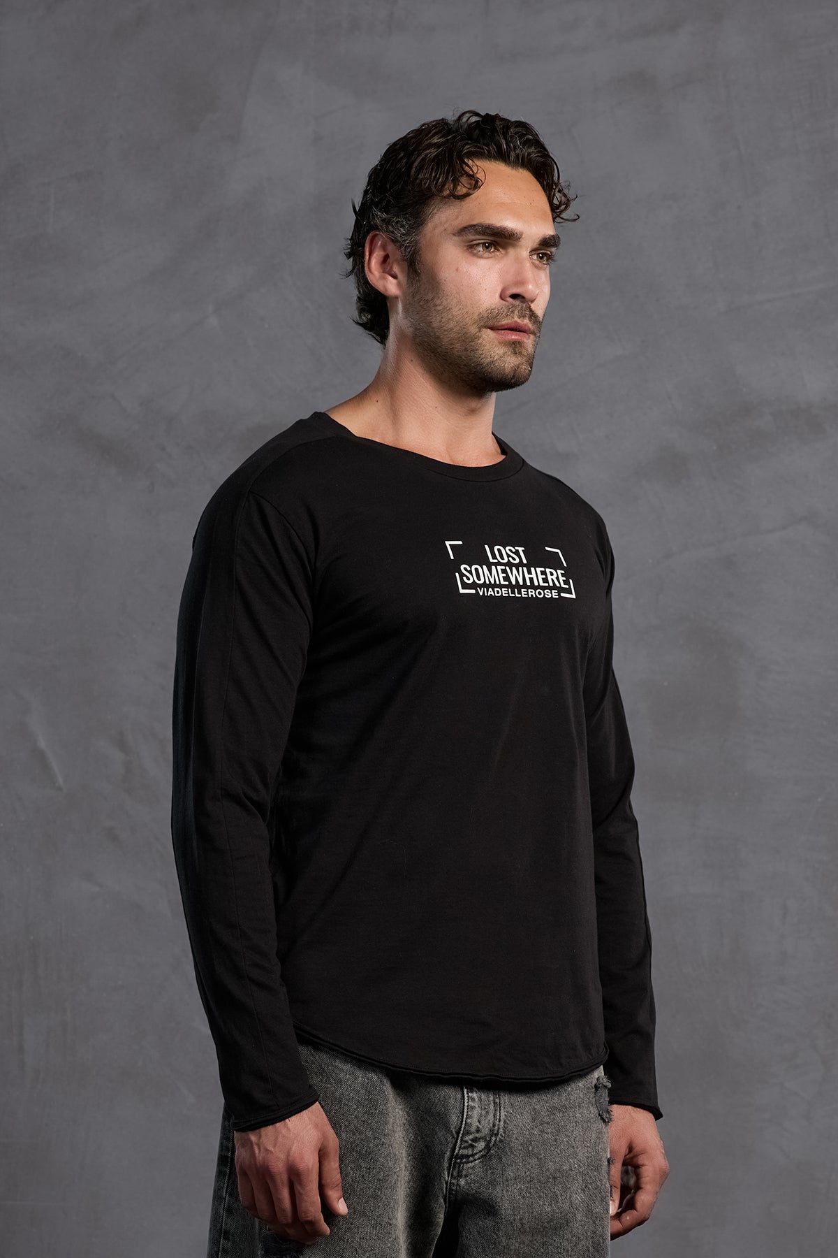 Black Front Text Crew Neck T-shirt 10011