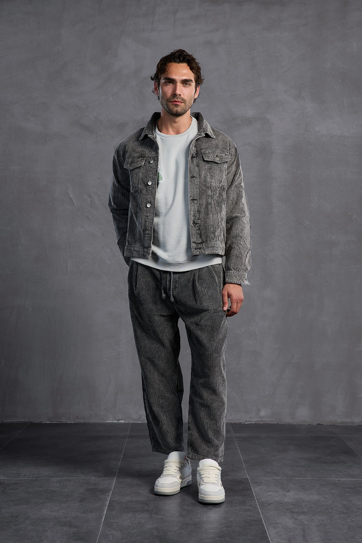 Anthracite Ribbed Velvet Trousers 10018