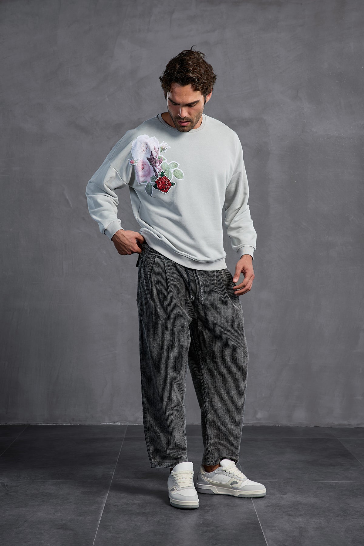 Anthracite Ribbed Velvet Trousers 10018