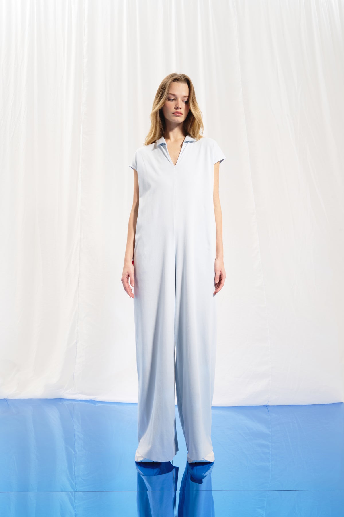 Light Grey Short Sleeve Interlock Jumpsuit 17004