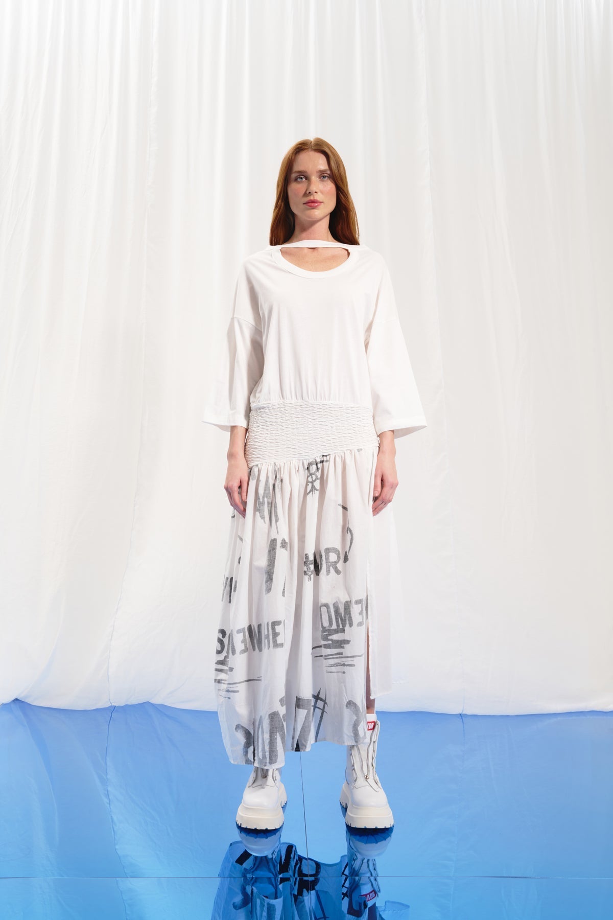 White Slit Midi Dress 17025