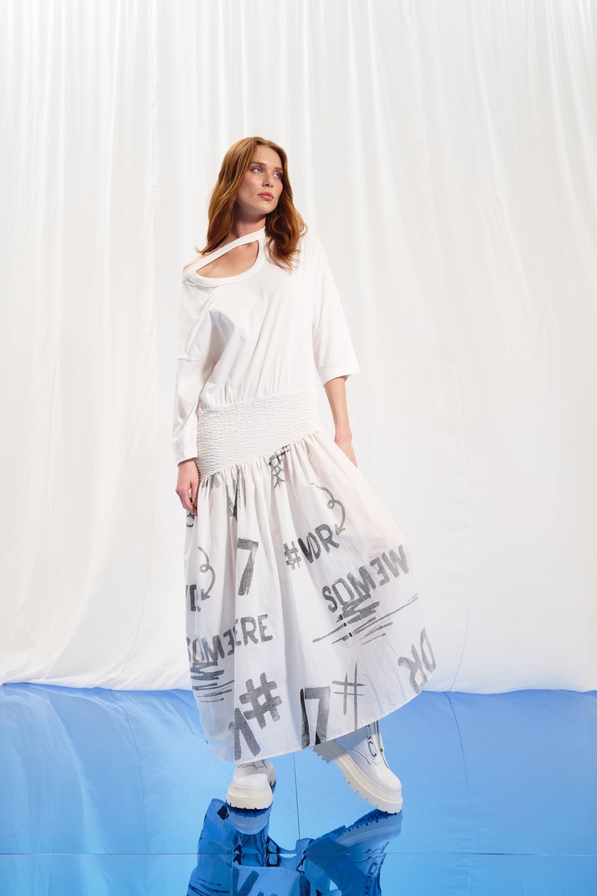 White Slit Midi Dress 17025