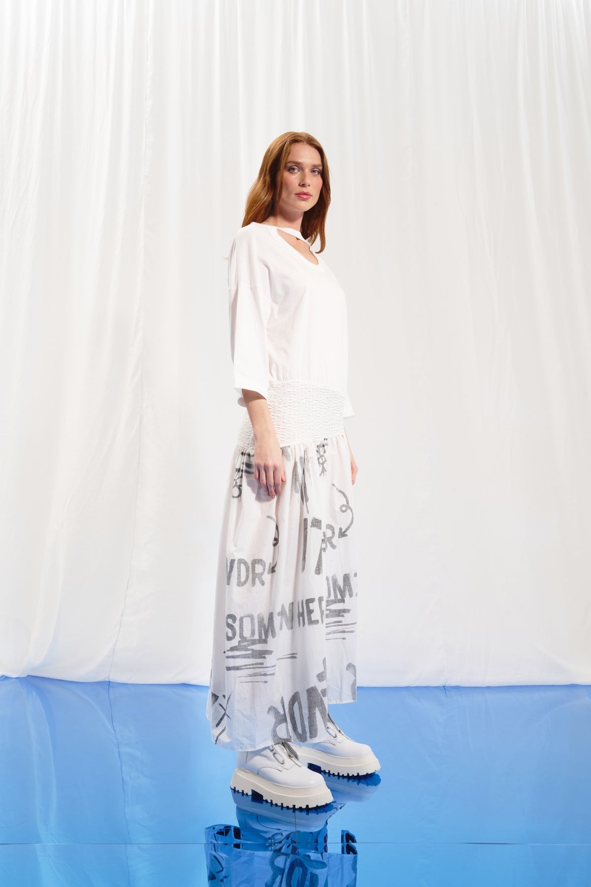 White Slit Midi Dress 17025