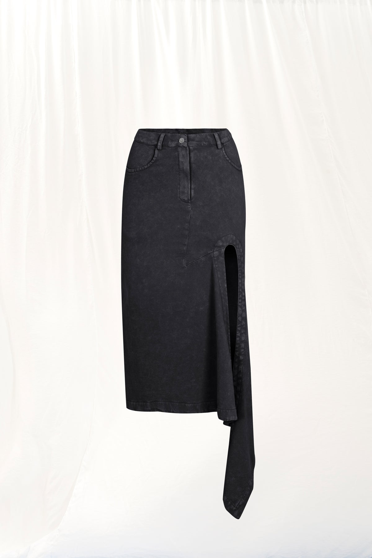 Black Asymmetric Midi Skirt 17046