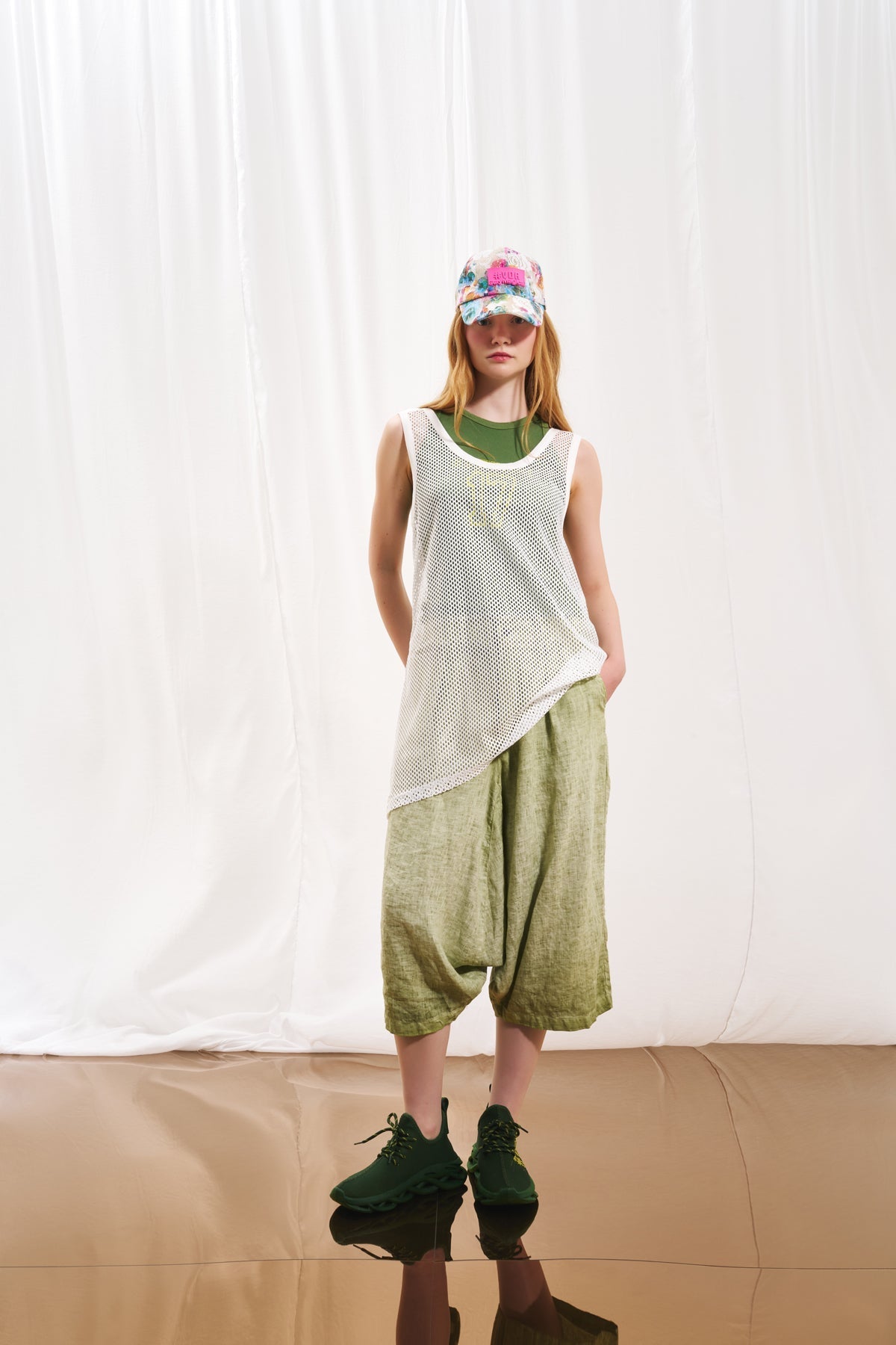 White Asymmetric Mesh Tank Top 17054