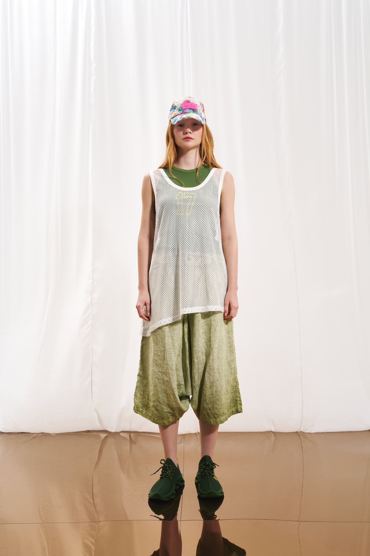 White Asymmetric Mesh Tank Top 17054