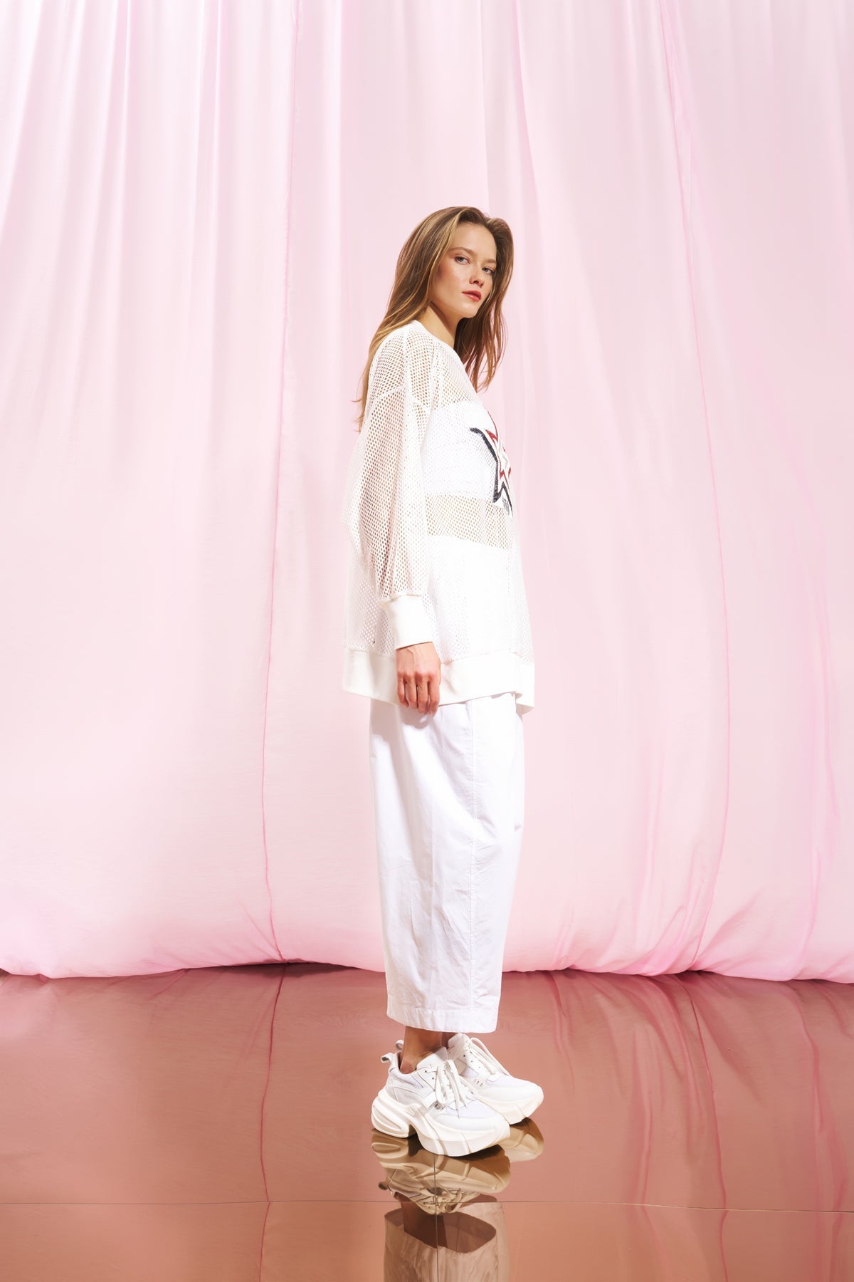 White Embroidered Mesh Blouse 17055