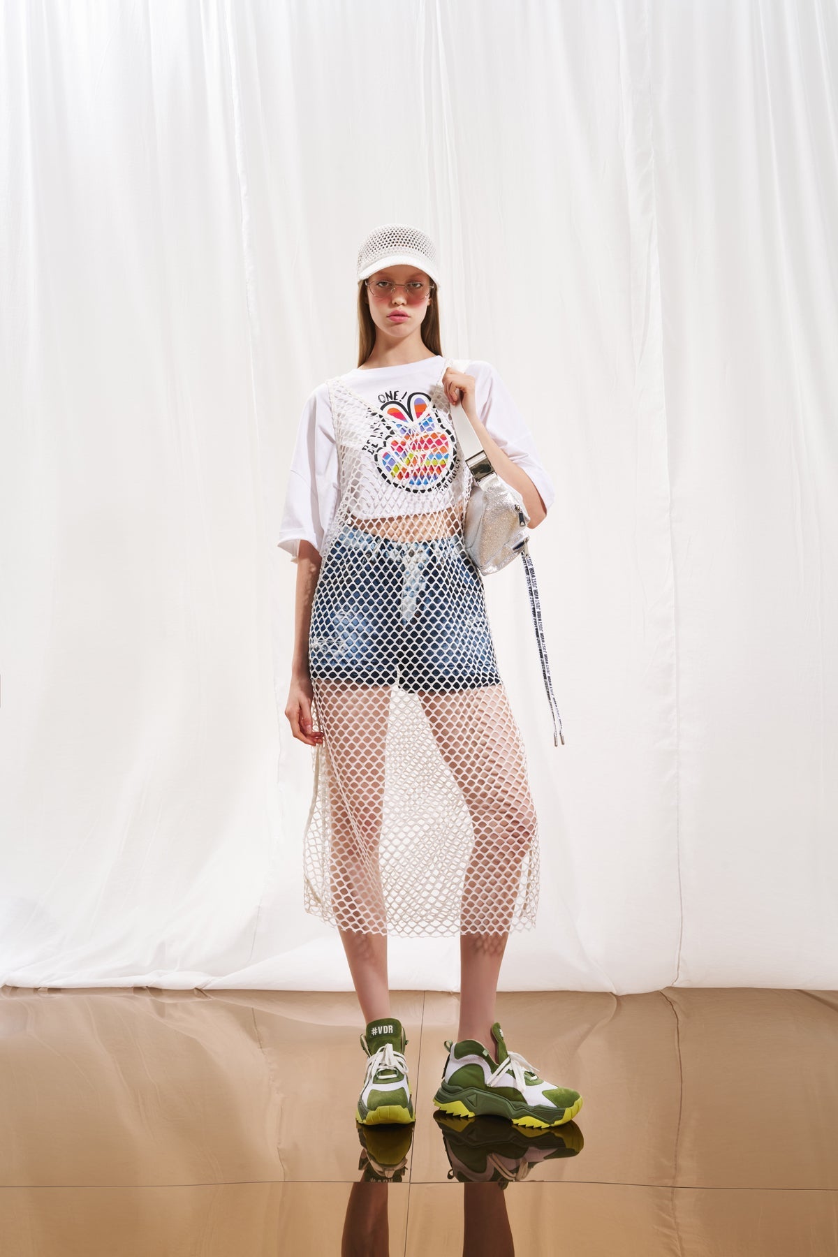 White Slit Mesh Dress 17060