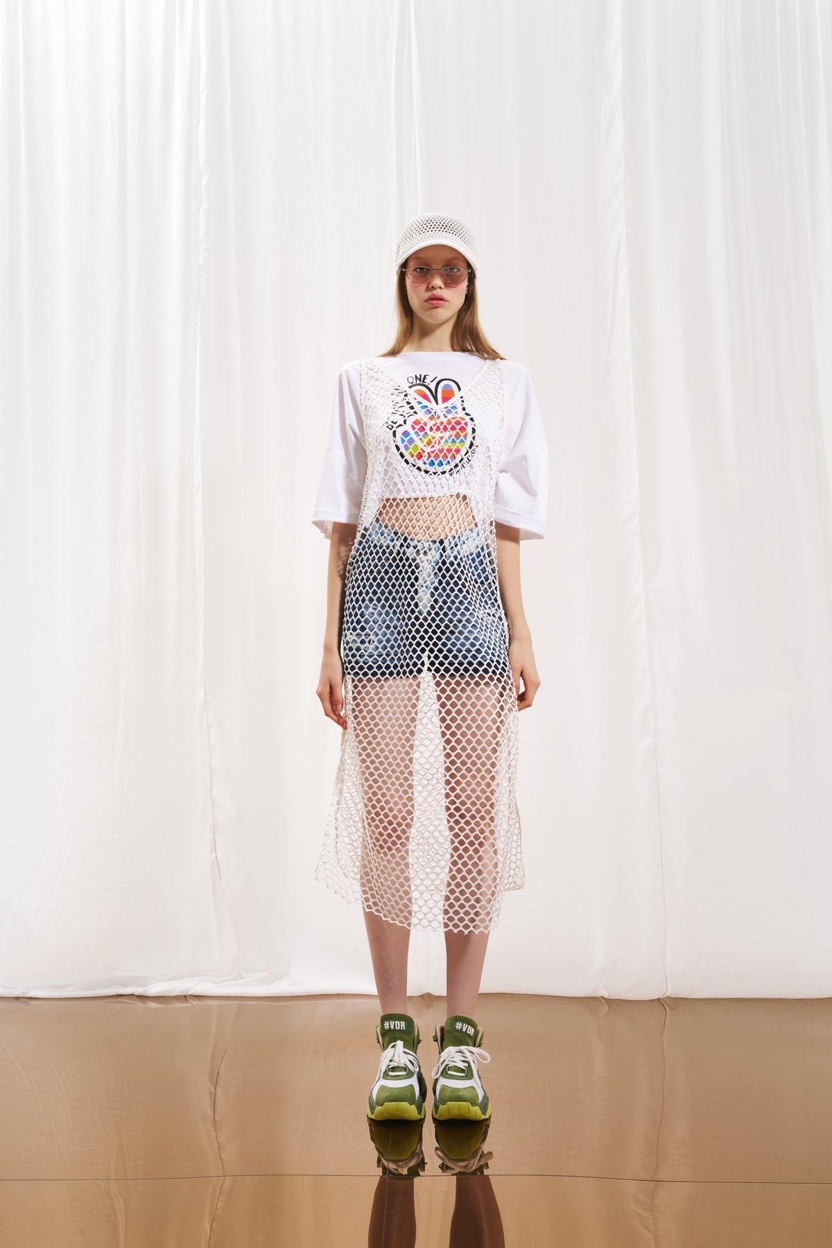 White Slit Mesh Dress 17060