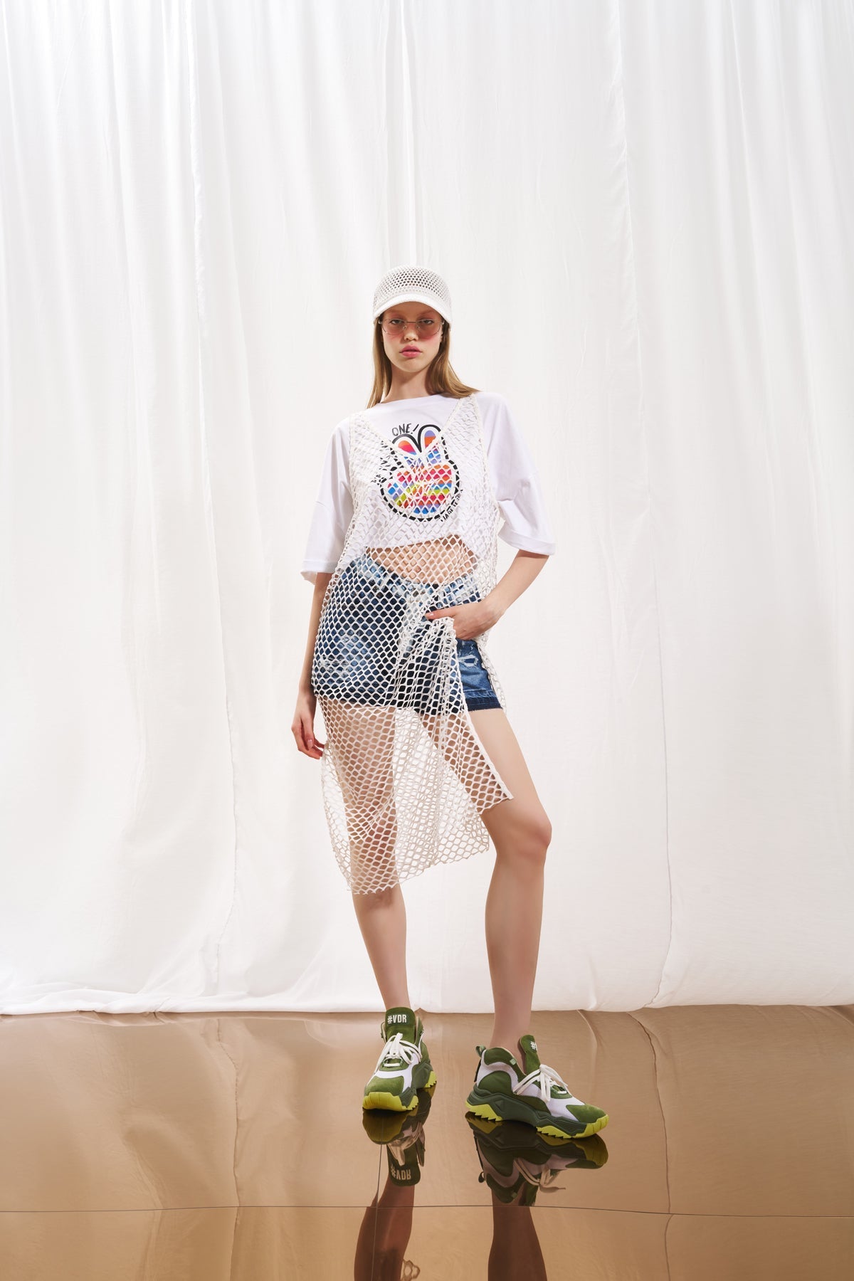 White Slit Mesh Dress 17060