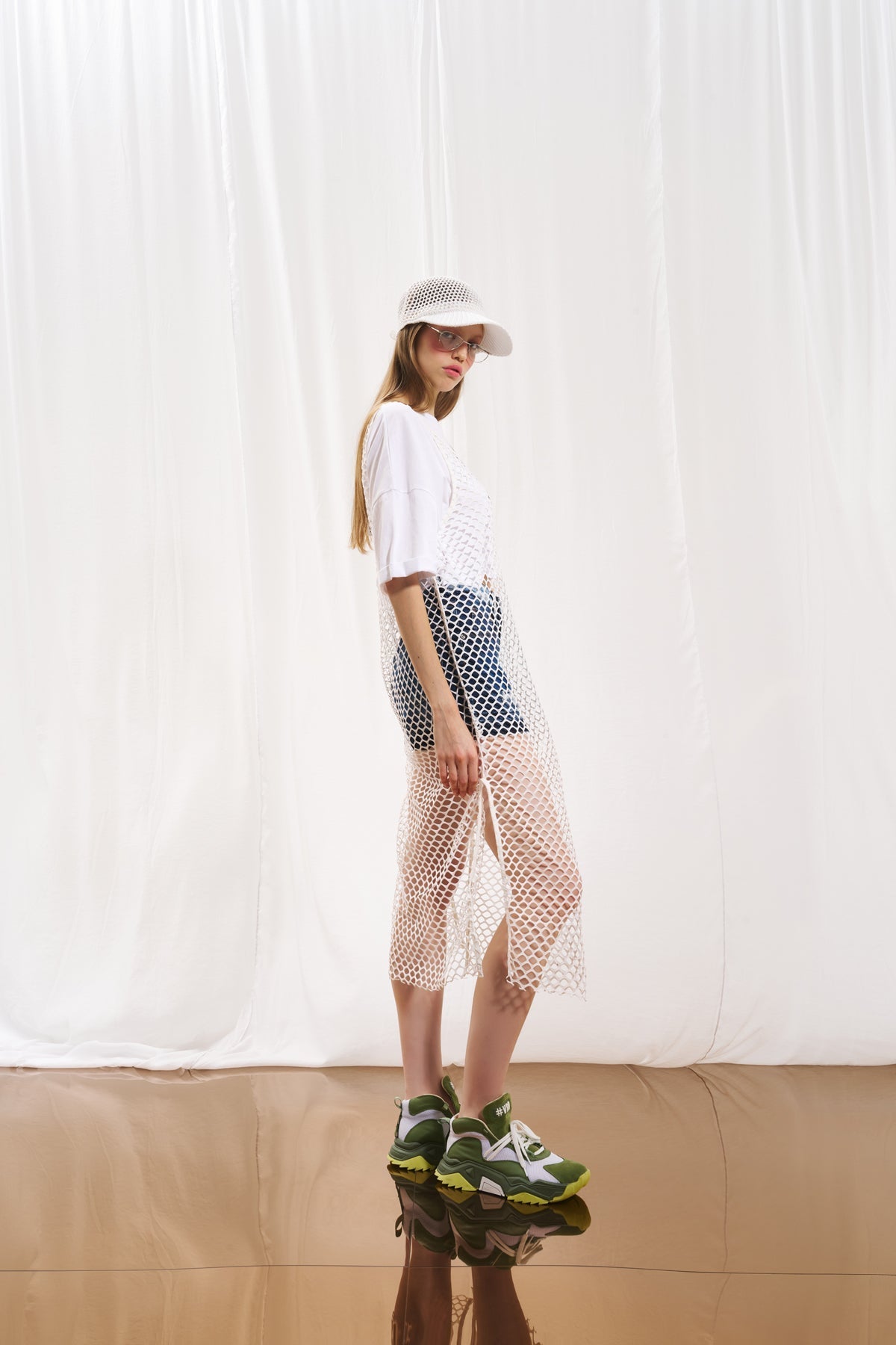 White Slit Mesh Dress 17060