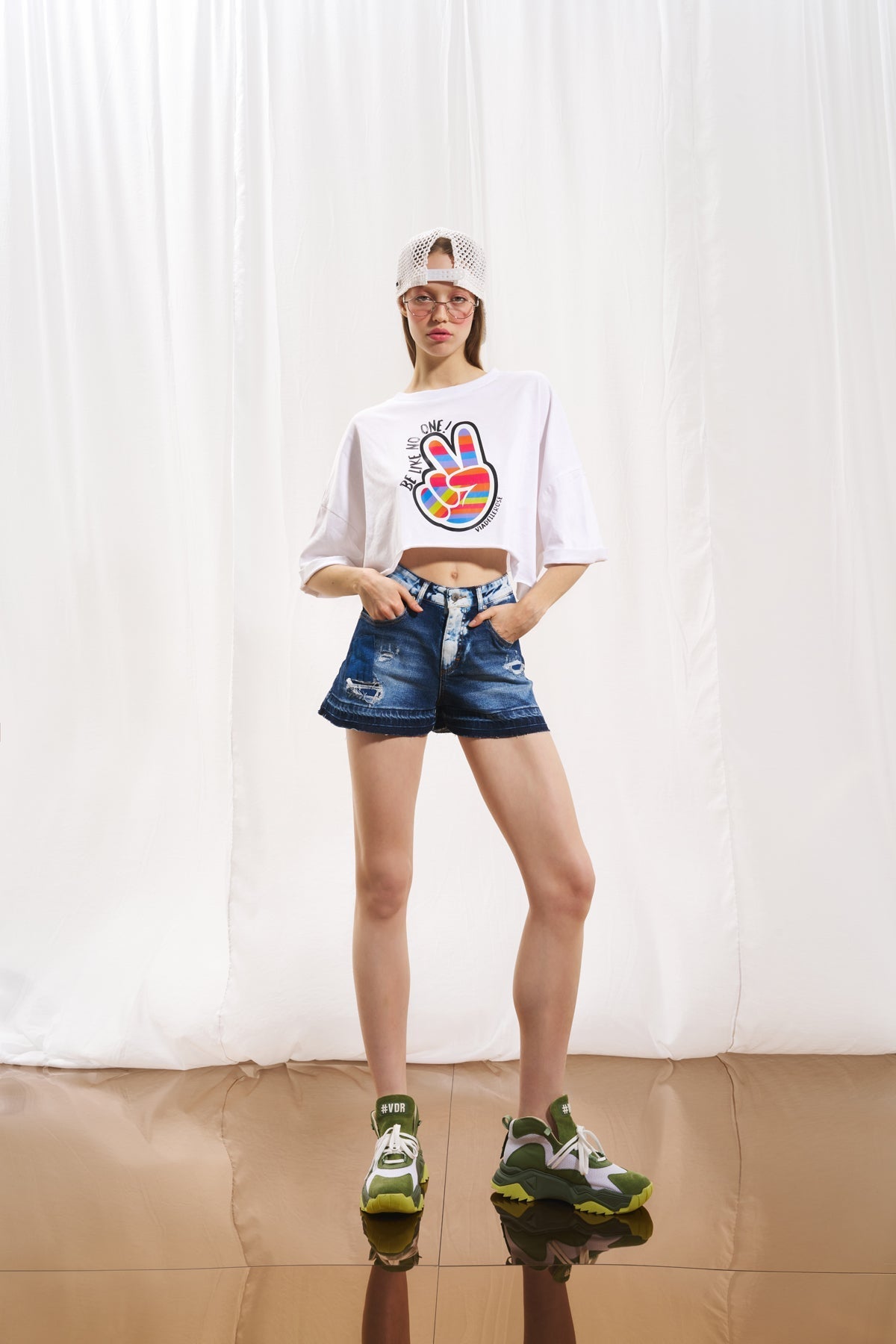 White Print Crop T-shirt 17065