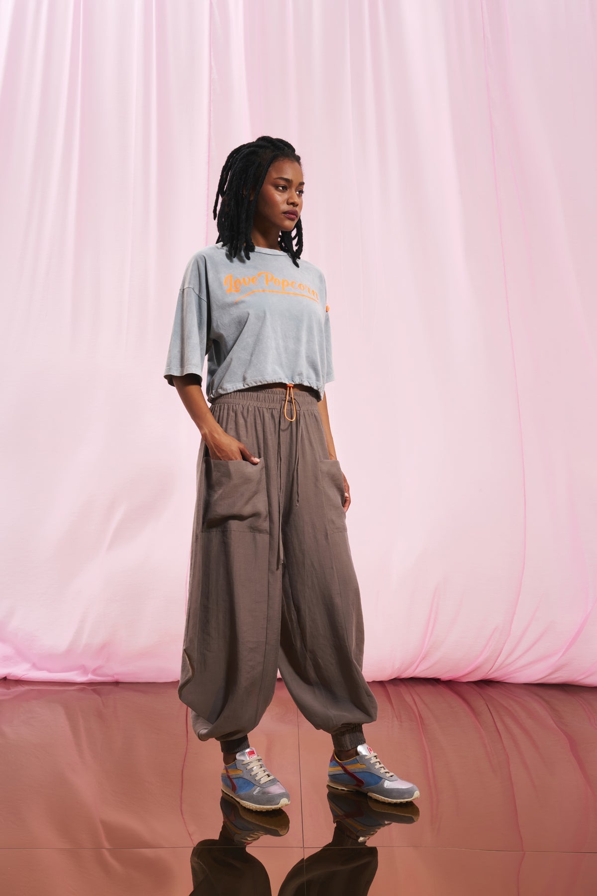 Grey Slogan Cropped T-shirt 17070