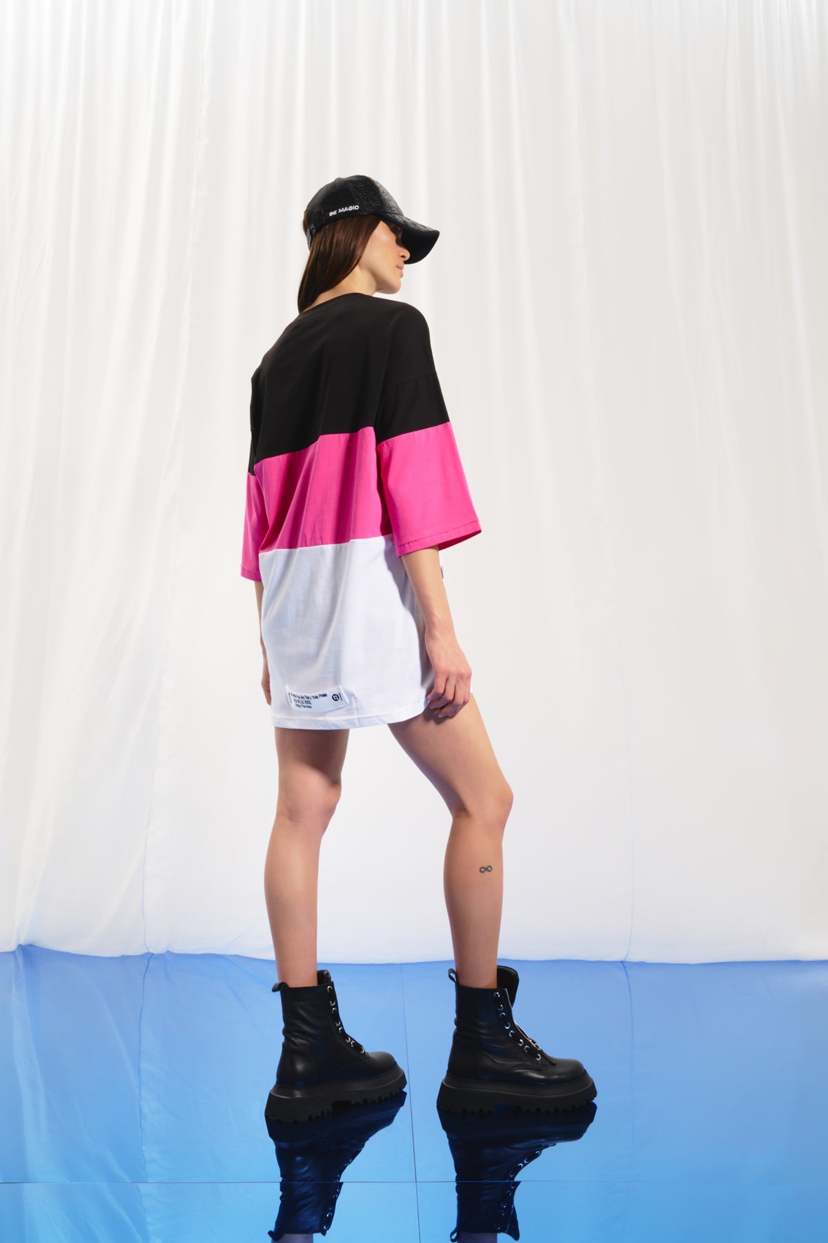 Black Pink White Print Oversize Tunic 17078