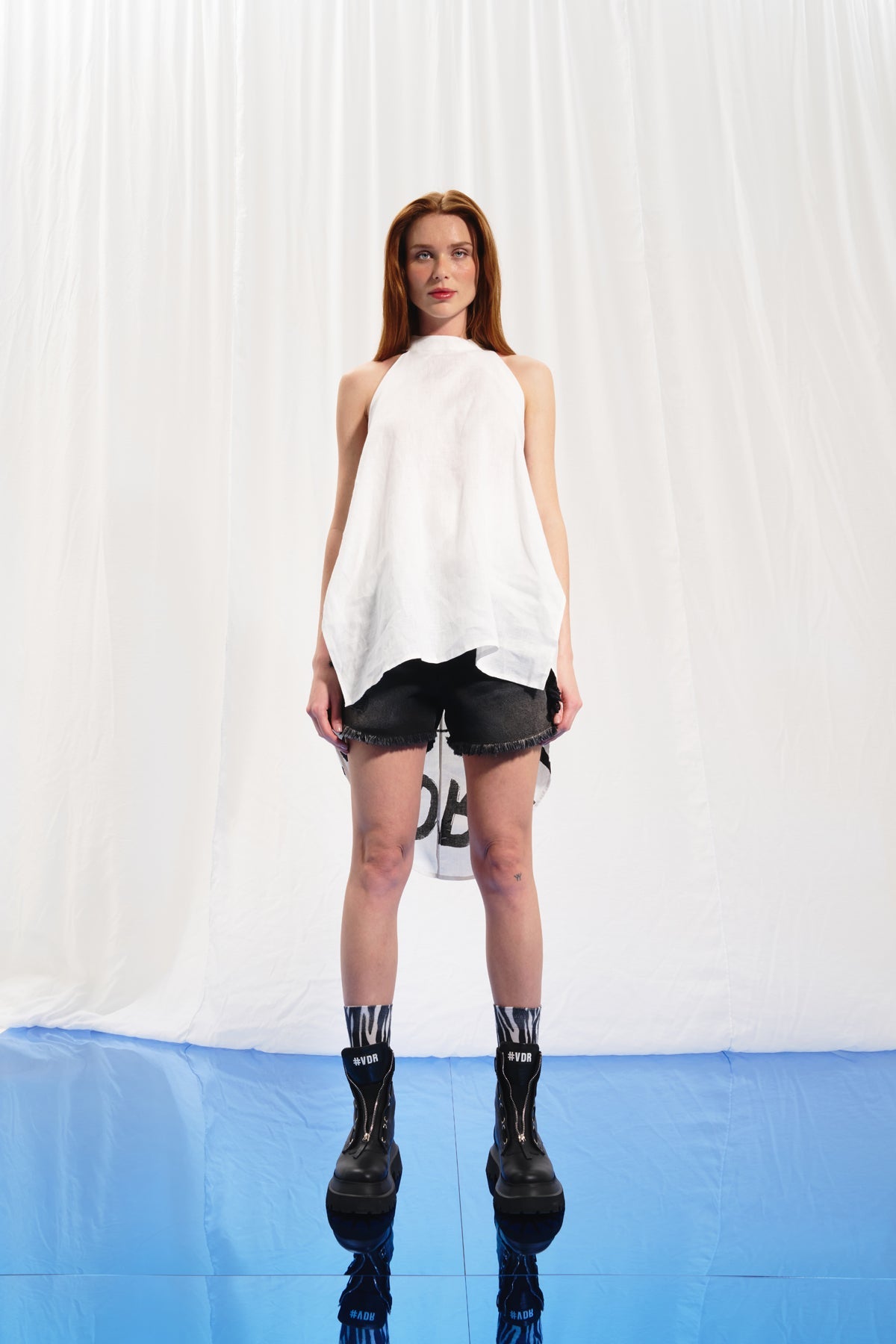 White Halter-neck Back Print Tunic 17099