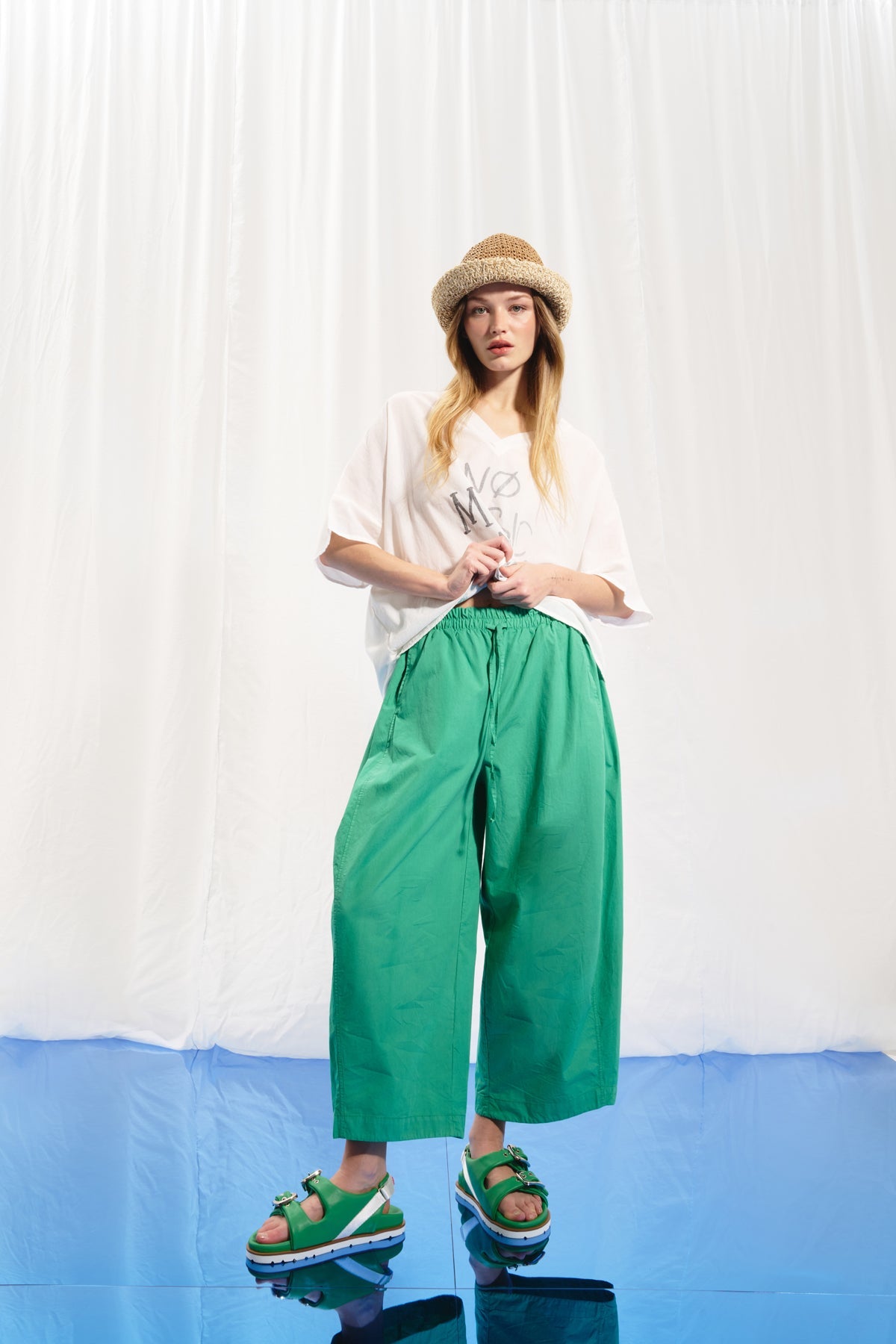 Green Poplin Baggy Trousers 17107