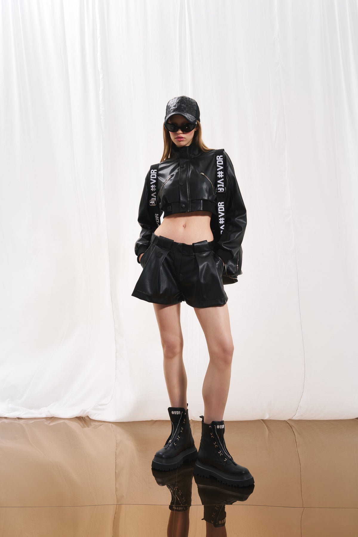 Black Crop Leather Jacket 17125