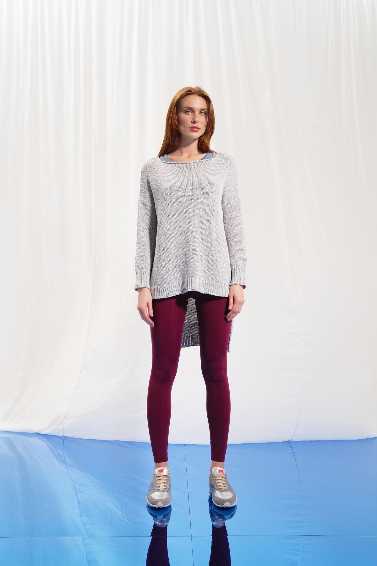 Grey Asymmetric Fine Knit Sweater 17175