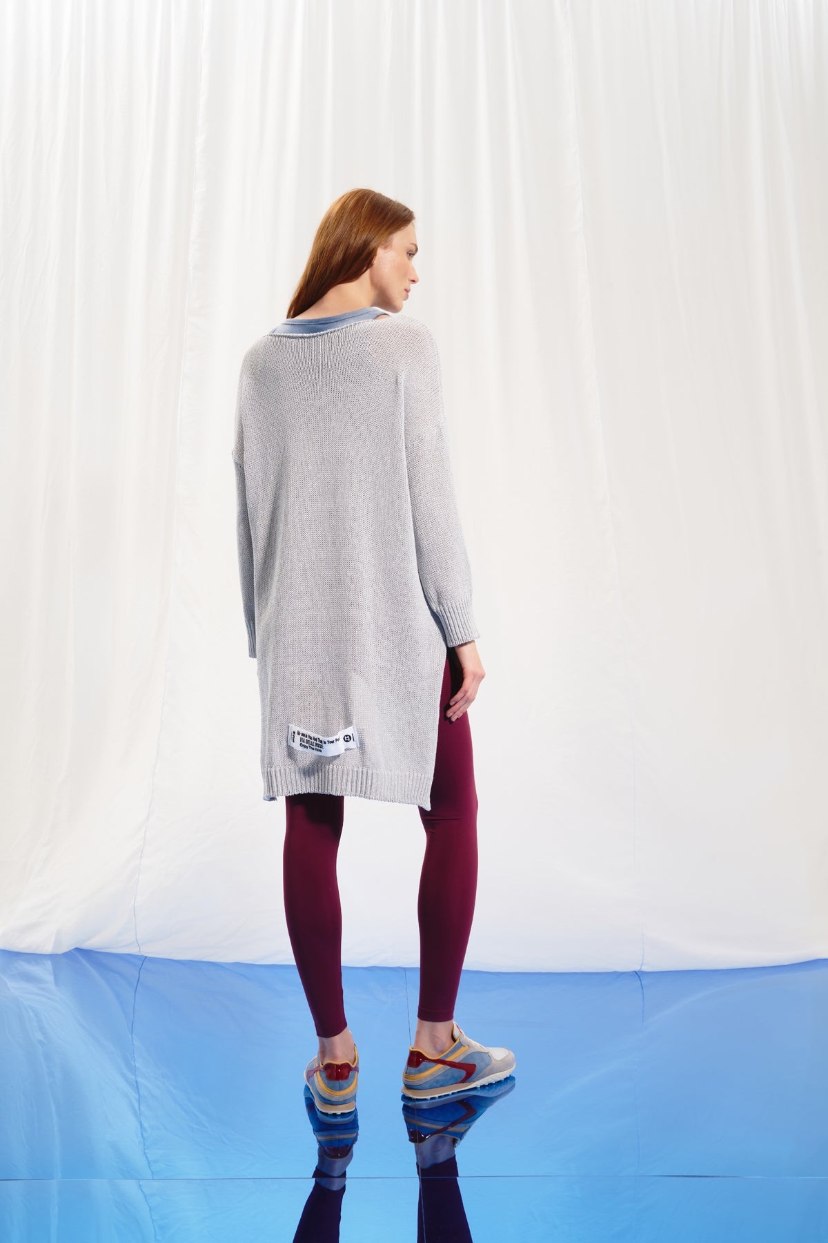 Grey Asymmetric Fine Knit Sweater 17175